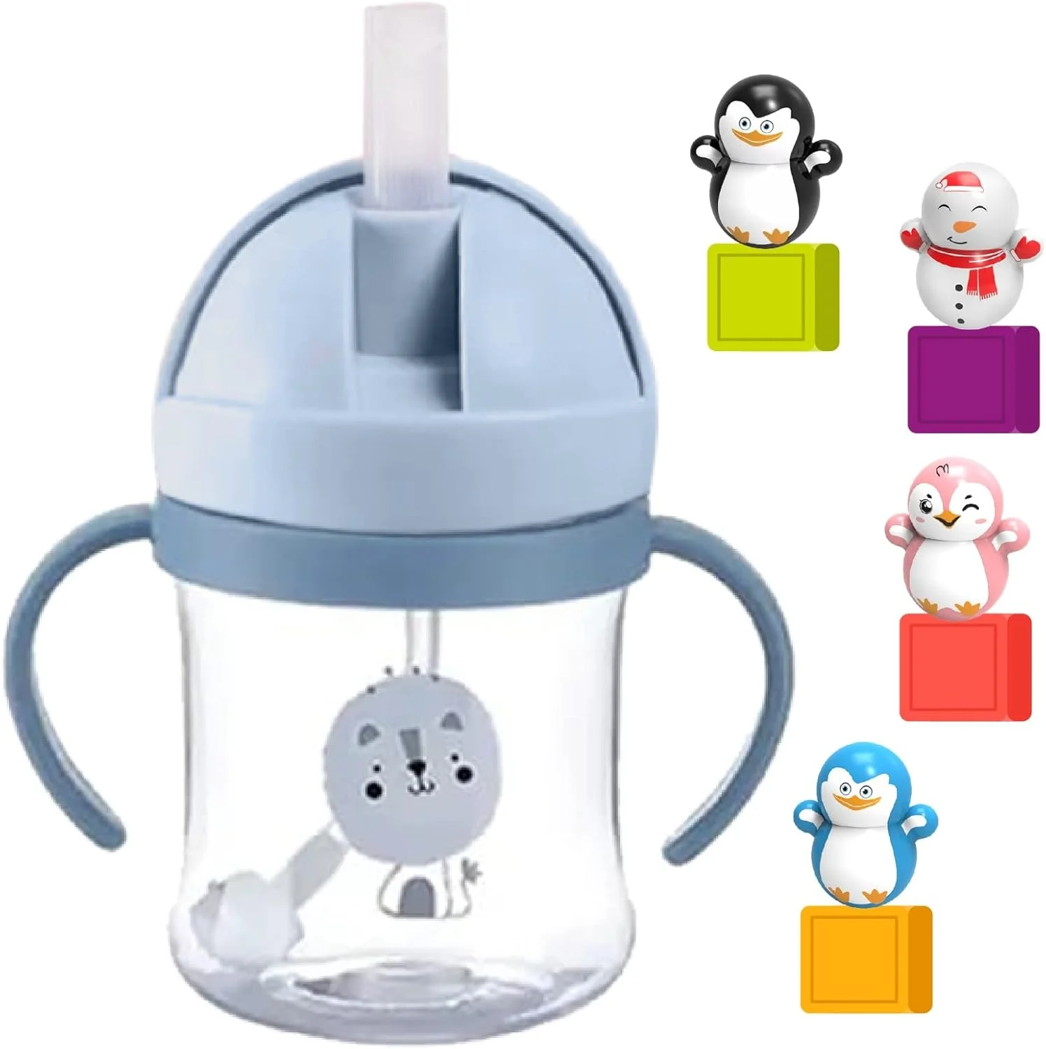 لیوان آبمیوه خوری 260 میلی لیتری GoIndigo با نی، دسته و دهانه نرم - بطری آب ضد چکه کودک با اسباب بازی های زیبا (آبی) لیوان آبمیوه خوری 260 میلی لیتری GoIndigo با نی، دسته و دهانه نرم - بطری آب ضد چکه کودک با اسباب بازی های زیبا (آبی)