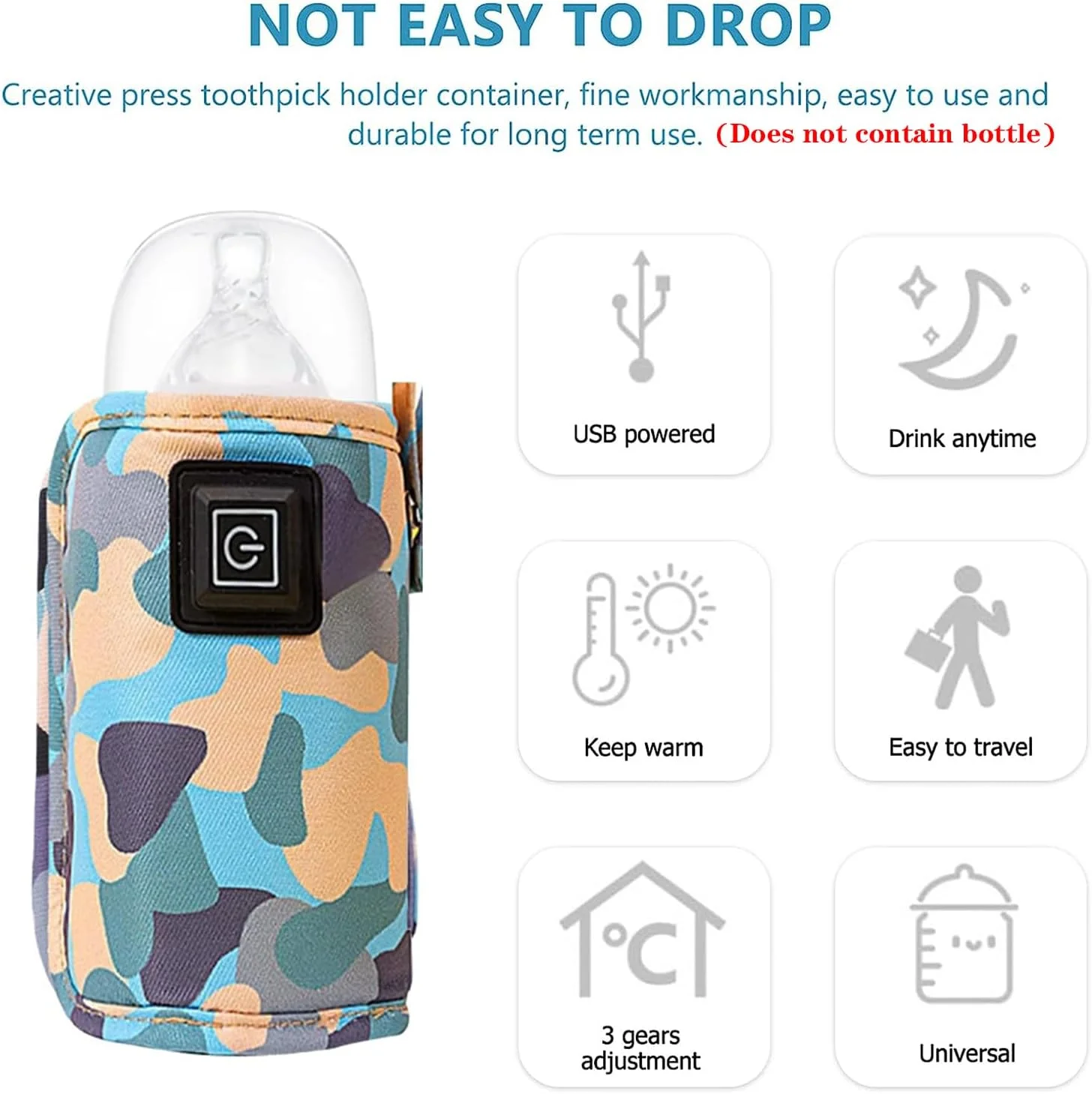 گرمکن شیشه شیر کودک Xspring با پوشش عایق، عایق شیشه شیر کودک USB قابل حمل، گرمکن شیشه شیر با قابلیت تنظیم دما در 3 حالت، گرمکن شیشه شیر مسافرتی برای داخل خانه، خارج از خانه، خرید و رانندگی (5 ولت، آبی)