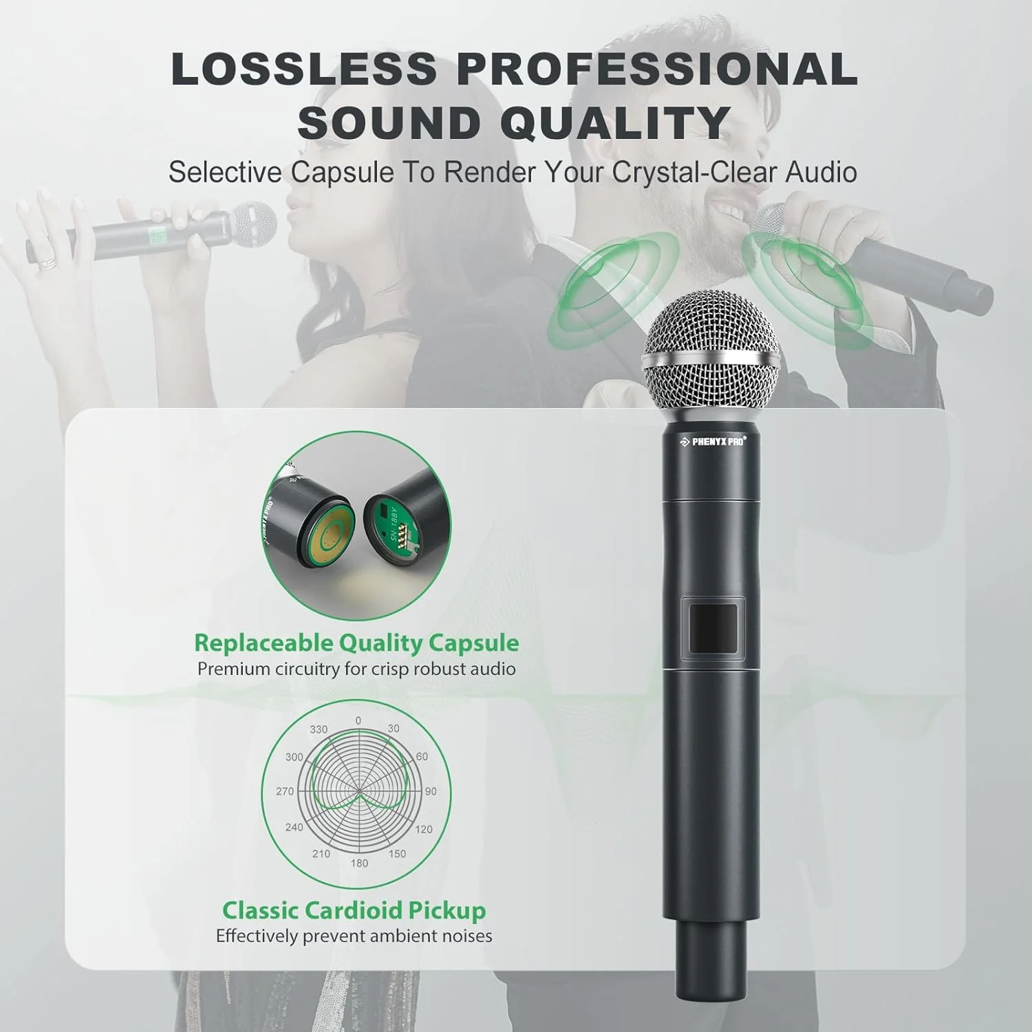 فرستنده میکروفون دستی UHF فلزی Phenyx Pro PTU-4000 911.3MHz با برد عملیاتی 260 فوت