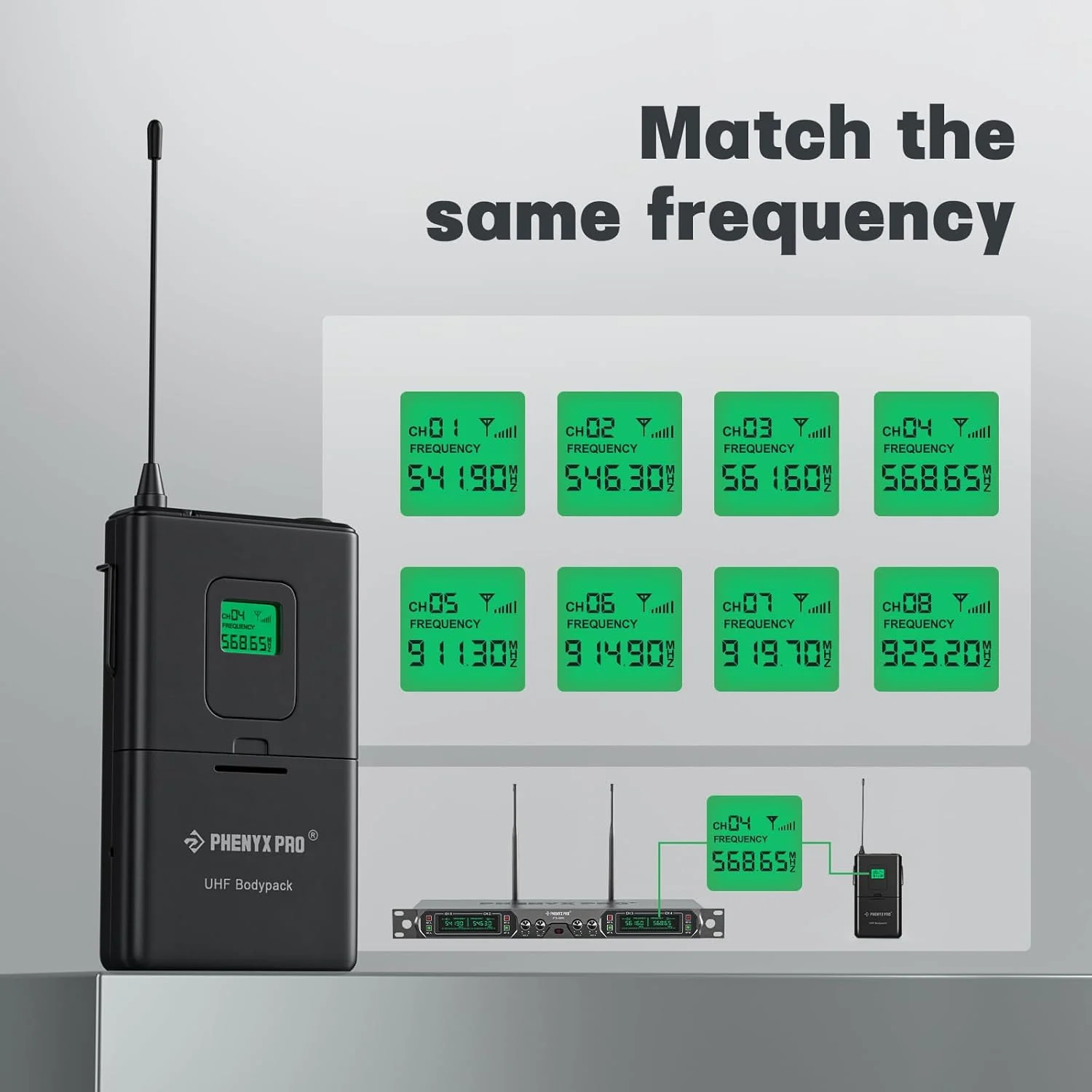 فرستنده بی‌سیم بادی‌پک Phenyx Pro PTU-5000 546.3MHz، پوشش عملیاتی 260 فوت