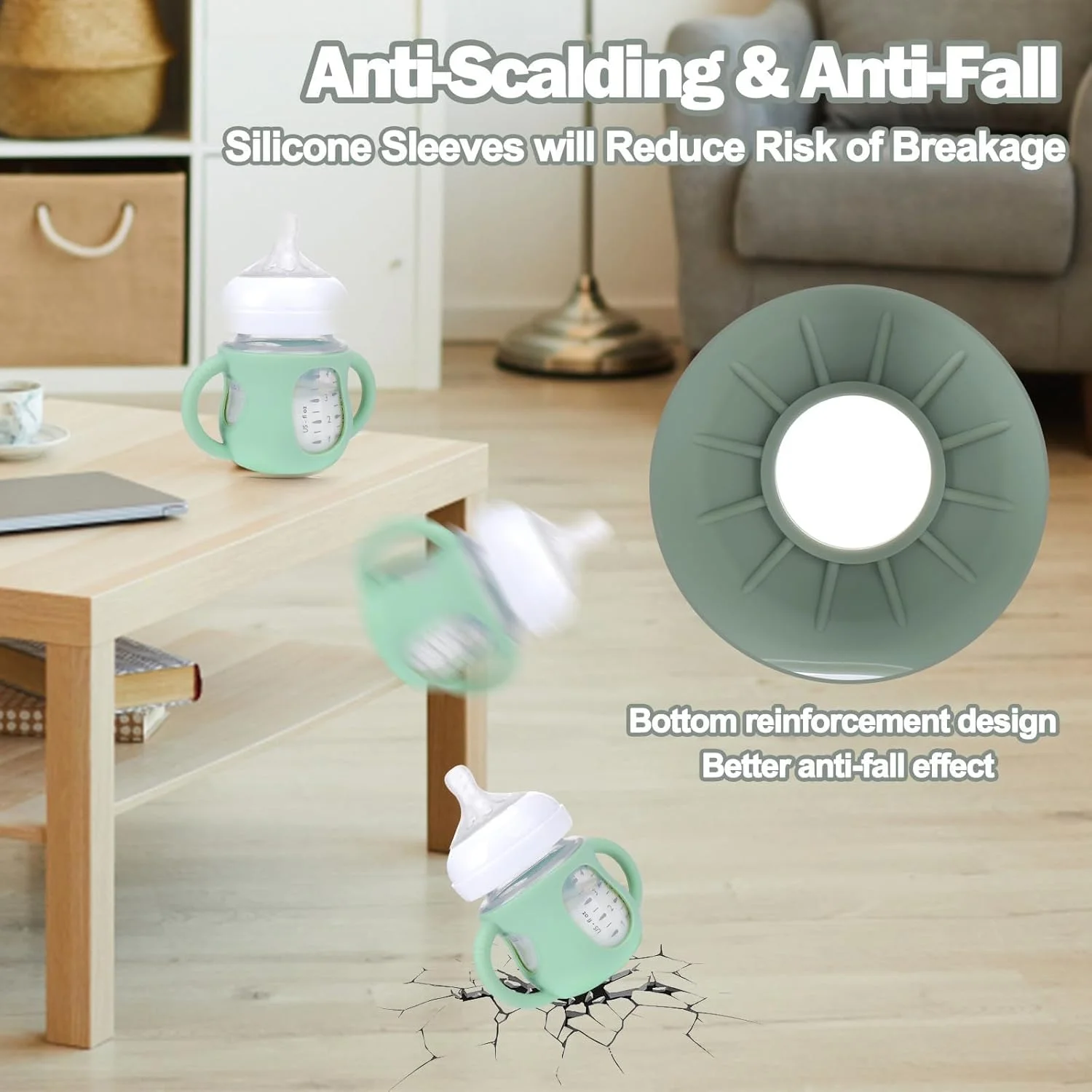 بسته 3 عددی روکش سیلیکونی برای شیشه شیرهای اونت - نگهدارنده ضد شکستگی شیشه شیر کودک با دسته برای شیشه شیرهای شیشه ای طبیعی اونت، سازگار با شیشه شیر کودک (240ml) (120ml)