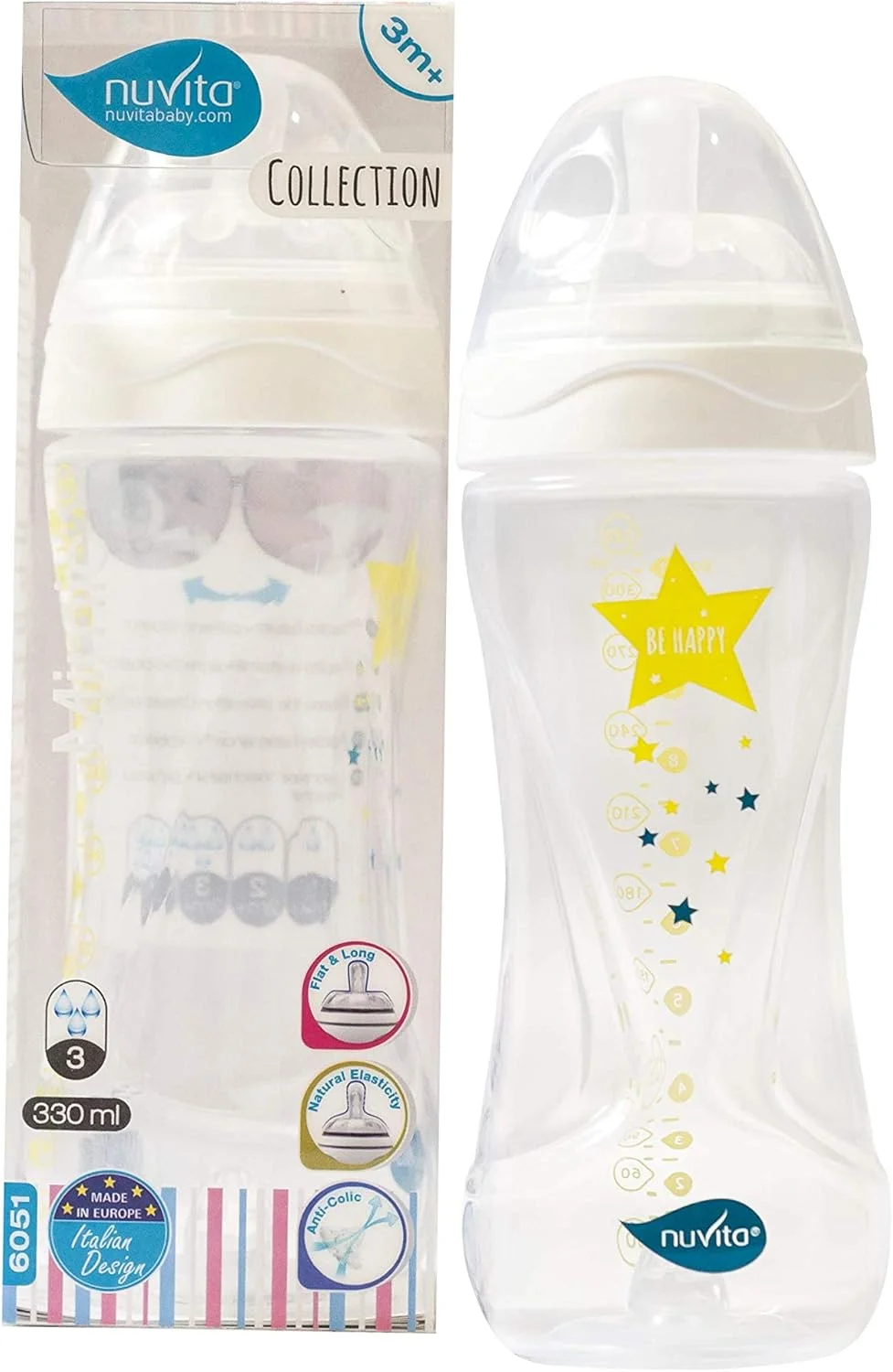 شیشه شیر ضد نفخ نوزاد نوویتا با طراحی ارگونومیک، 330 میلی لیتر شیشه شیر ضد نفخ نوزاد نوویتا با طراحی ارگونومیک، 330 میلی لیتر