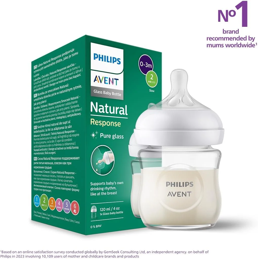 شیشه شیر پیرکس اونت فیلیپس با سرشیشه Natural Response، ظرفیت 125 میلی لیتر