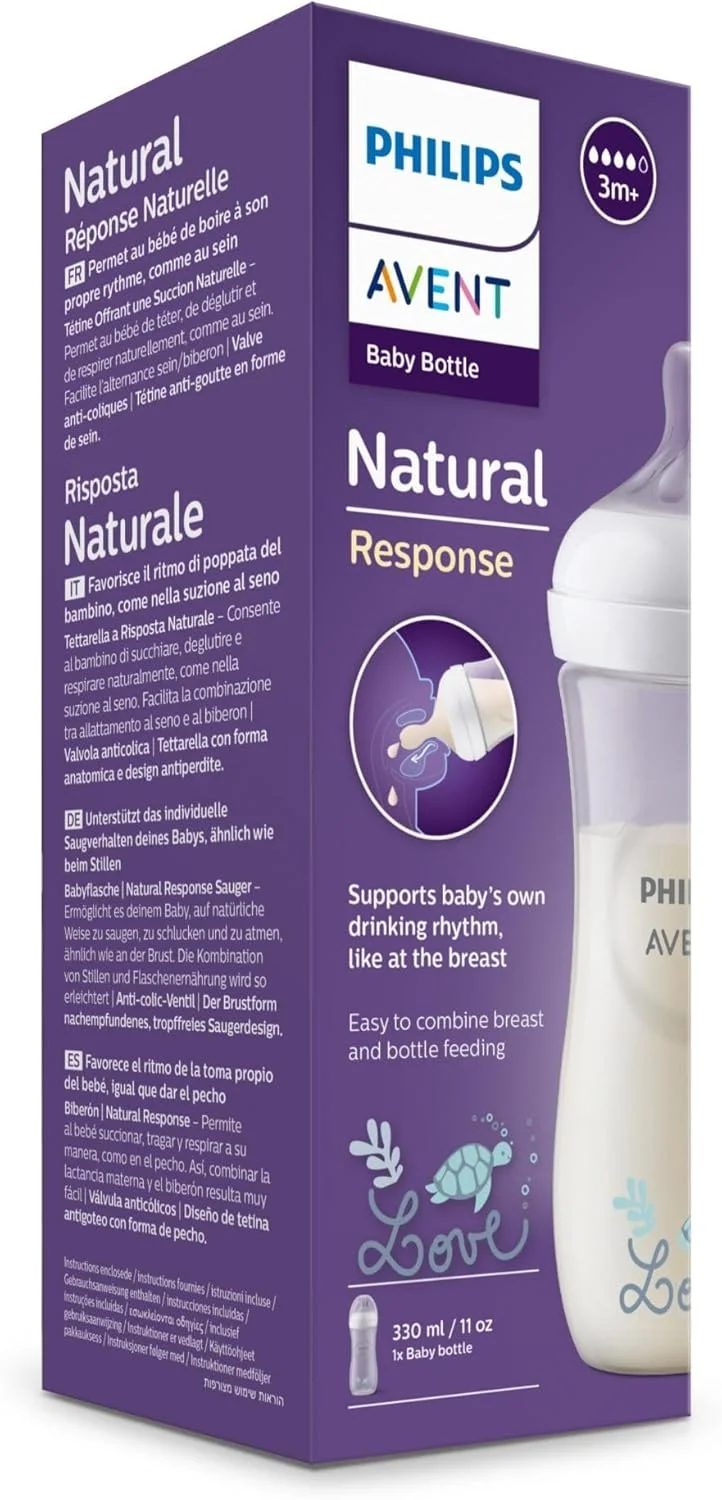 شیشه شیر نچرال رسپانس 330 میلی لیتری فیلیپس اونت با جریان شماره 4، مناسب برای نوزادان 3 ماهه به بالا (SCY906/11)