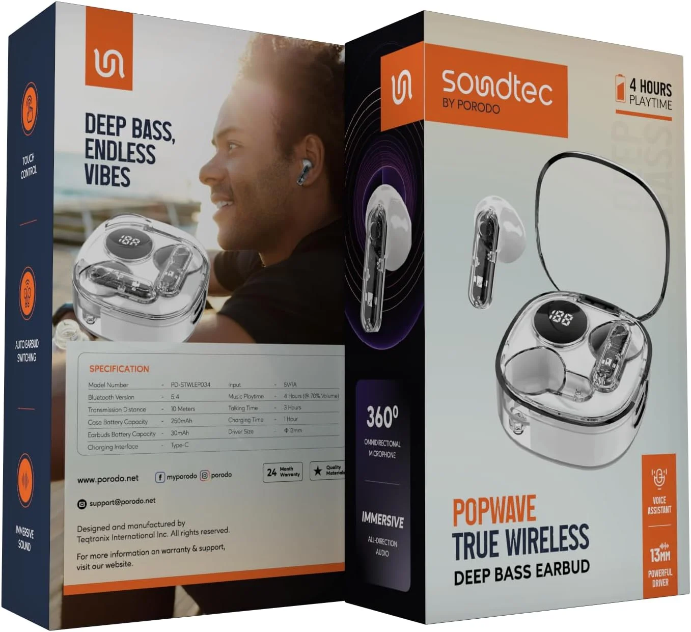 هدفون بی سیم بلوتوثی پاپ ویو Porodo Soundtec با بیس عمیق، درایور 13 میلی متری، میکروفون 360 درجه، تعویض خودکار گوشی، سازگاری با دستیار صوتی و 4 ساعت پخش موسیقی (سفید)