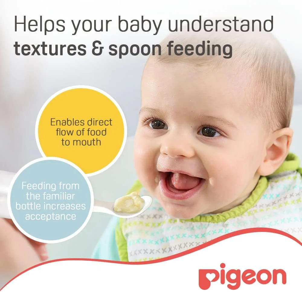 شیشه غذاخوری قاشق دار Pigeon، مناسب برای معرفی آبمیوه، سوپ یا پوره، فاقد BPA، 6+ ماه، سفید، 120 میلی لیتر