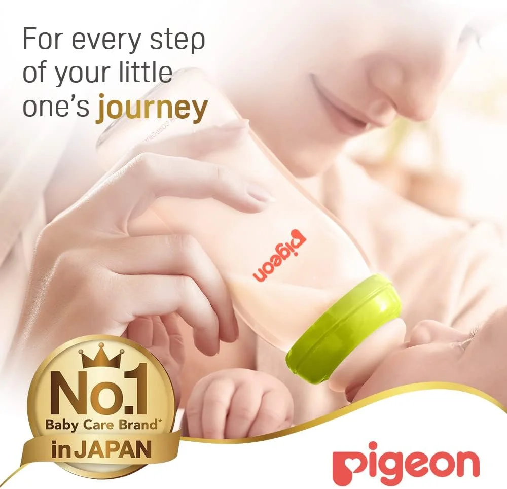 شیشه شیر پلاستیکی دهانه عریض Pigeon Softouch Peristaltic Plus، سرشیشه 100% سیلیکونی، فاقد BPA و BPS، 240 میلی لیتر، چند رنگ