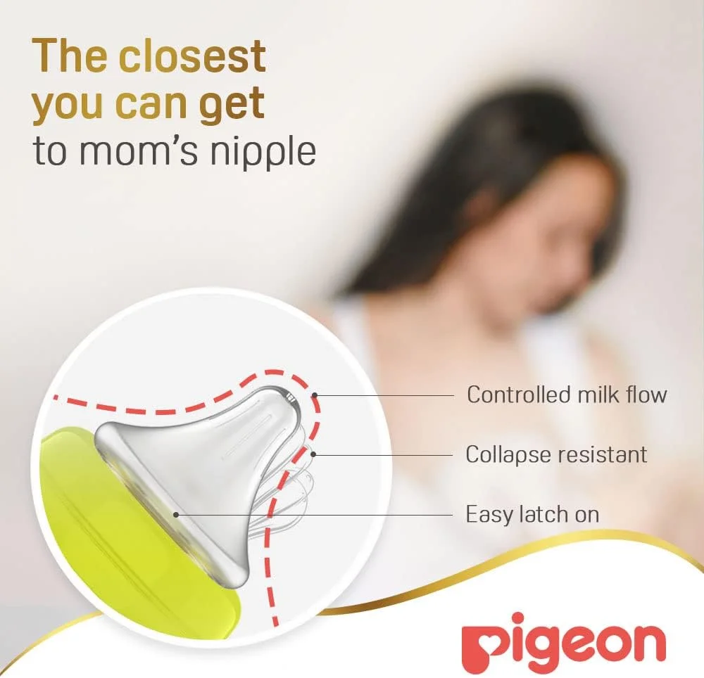 شیشه شیر پلاستیکی دهانه عریض Pigeon Softouch Peristaltic Plus، سرشیشه 100% سیلیکونی، فاقد BPA و BPS، 240 میلی لیتر، چند رنگ