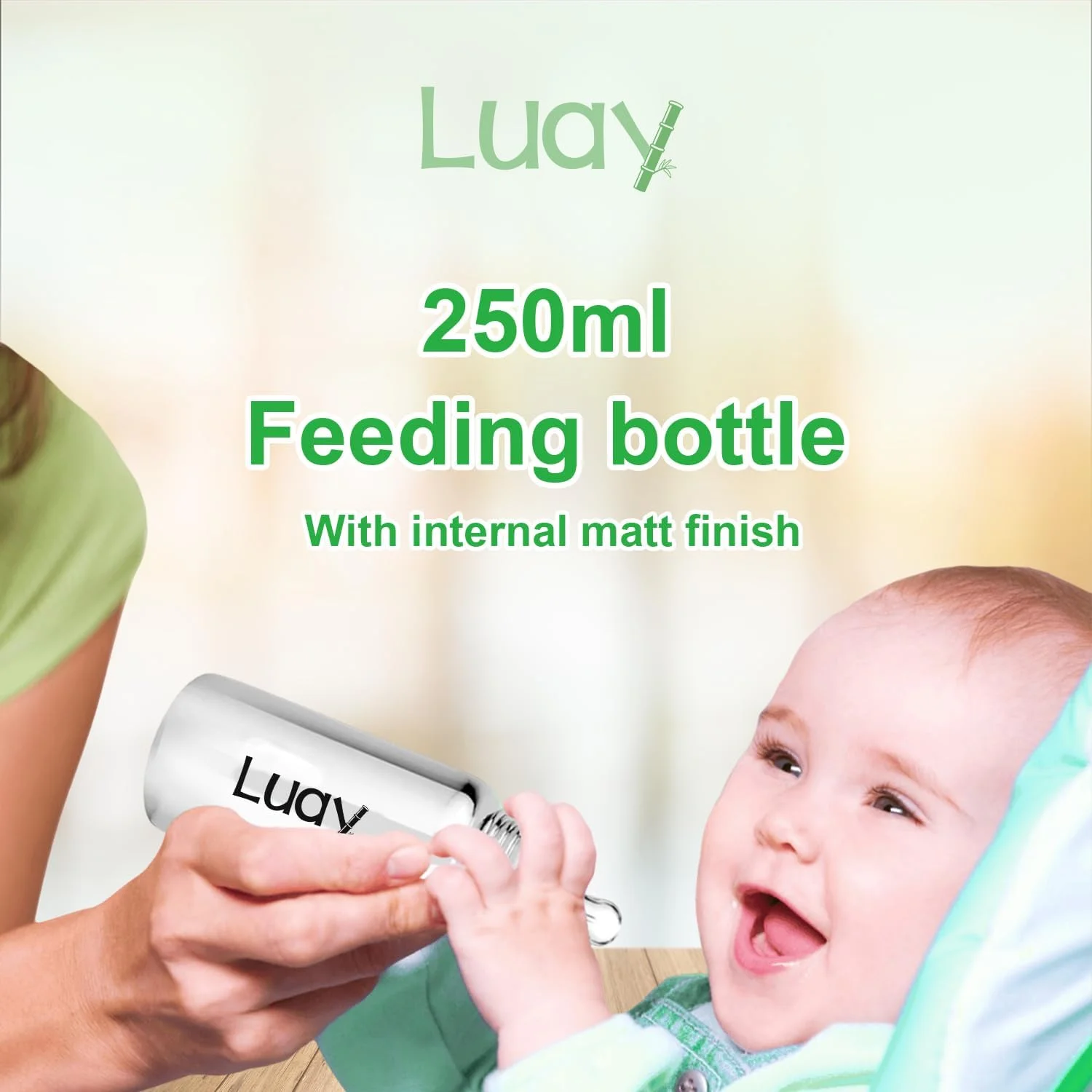 شیشه شیر استیل کودک Luay، بدون BPA، ضد نفخ، بدون پلاستیک، (250 میلی لیتر) بسته 2 عددی