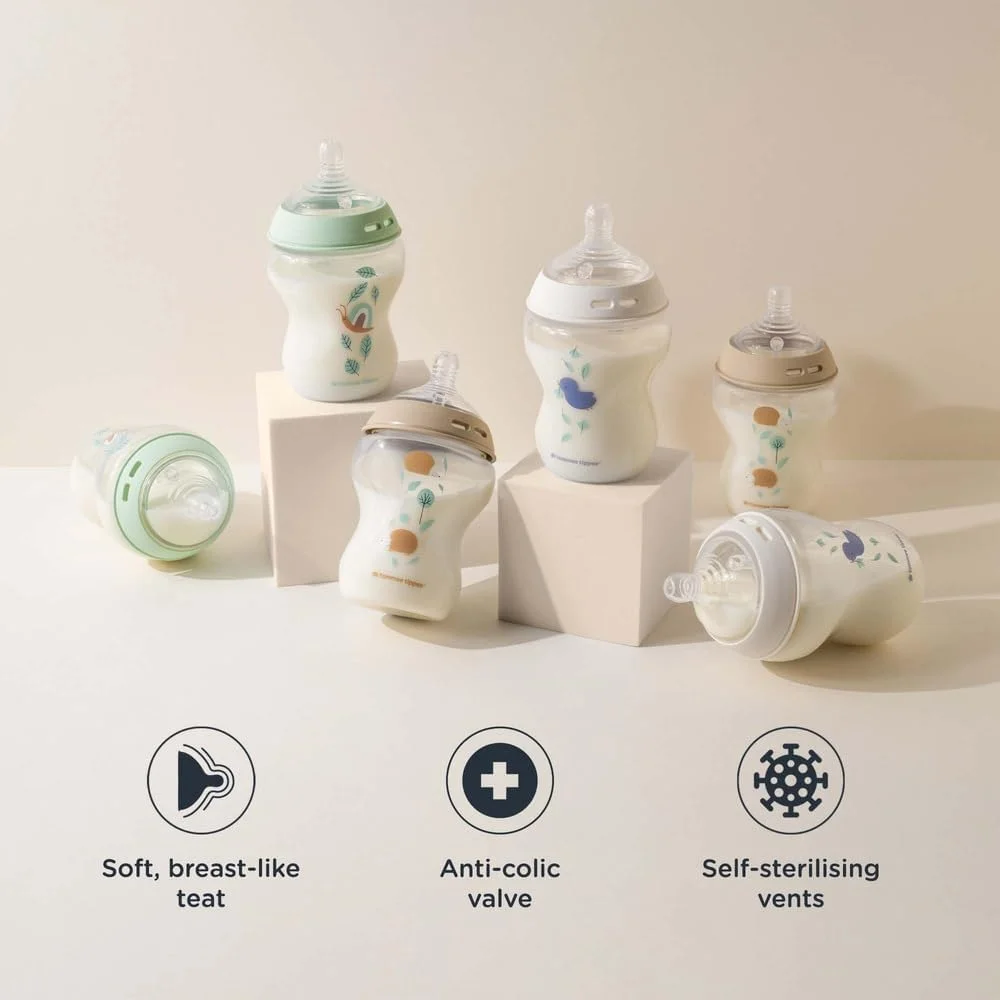 شیشه شیر ضد کولیک تامی تیپی Natural Start، سرشیشه جریان آهسته شبیه سینه مادر برای چفت شدن طبیعی، 0+ ماه، 260 میلی لیتر، دریچه ضد کولیک، خود استریل شونده، طرح حوض، بسته 6 عددی شیشه شیر ضد کولیک تامی تیپی Natural Start، سرشیشه جریان آهسته شبیه سینه مادر برای چفت شدن طبیعی، 0+ ماه، 260 میلی لیتر، دریچه ضد کولیک، خود استریل شونده، طرح حوض، بسته 6 عددی