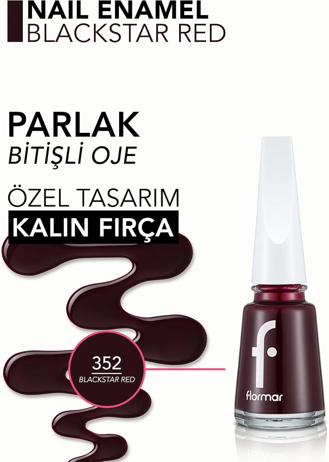 لاک ناخن کلاسیک فلورمار با فرمول جدید بهبود یافته و برس ضخیم تر - 352 Blackstar Red