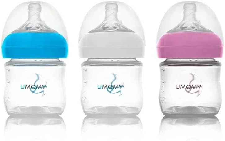 شیشه شیر ضد نفخ کودک اومومی مناسب 6+ ماه | سرشیشه عریض شبیه سینه مادر | جریان متوسط سیلیکونی | شیشه شیر PP برای تغذیه با شیر مادر | شیشه شیر کودک نوپا برای 6 ماه و بالاتر (125 میلی لیتر، آبی)