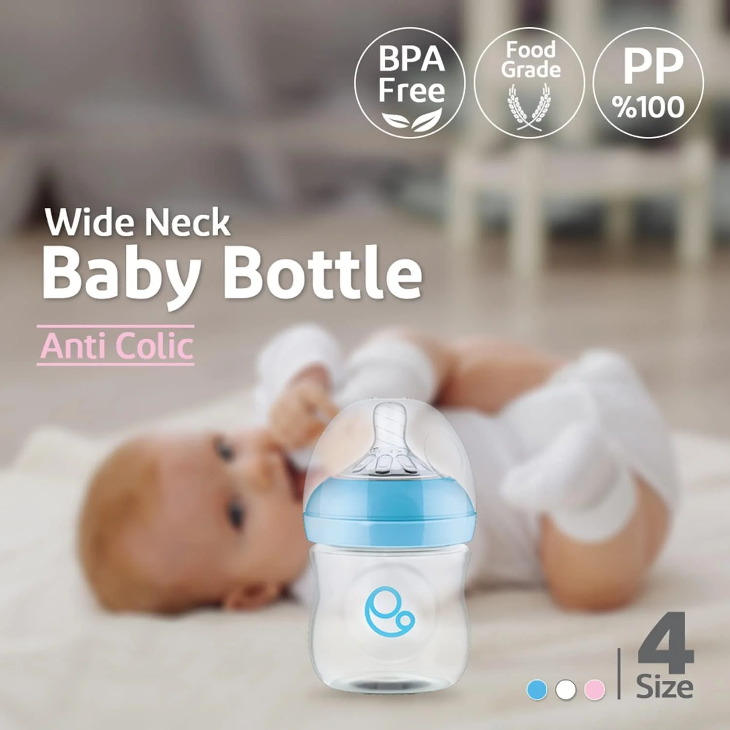 شیشه شیر ضد نفخ کودک اومومی مناسب 6+ ماه | سرشیشه عریض شبیه سینه مادر | جریان متوسط سیلیکونی | شیشه شیر PP برای تغذیه با شیر مادر | شیشه شیر کودک نوپا برای 6 ماه و بالاتر (125 میلی لیتر، آبی)