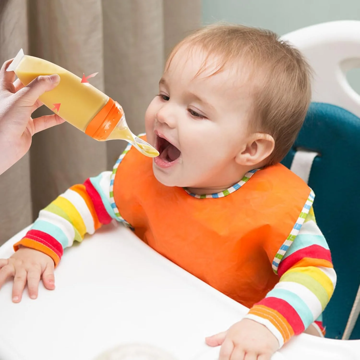 شیشه شیر غذاخوری سیلیکونی کودک Unyve با قاشق - 120 میلی لیتر، فیدر فشاری بدون BPA برای کودکان نوپا، ایده آل برای غذاهای نیمه جامد، غلات، پوره ها و طراحی ضد نفخ (خاکستری)