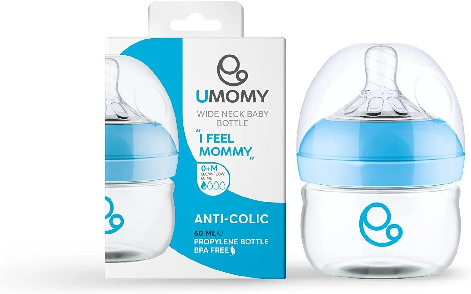 شیشه شیر ضد نفخ نوزاد اومومی – نهایت راحتی تغذیه برای کودک شما (آبی)