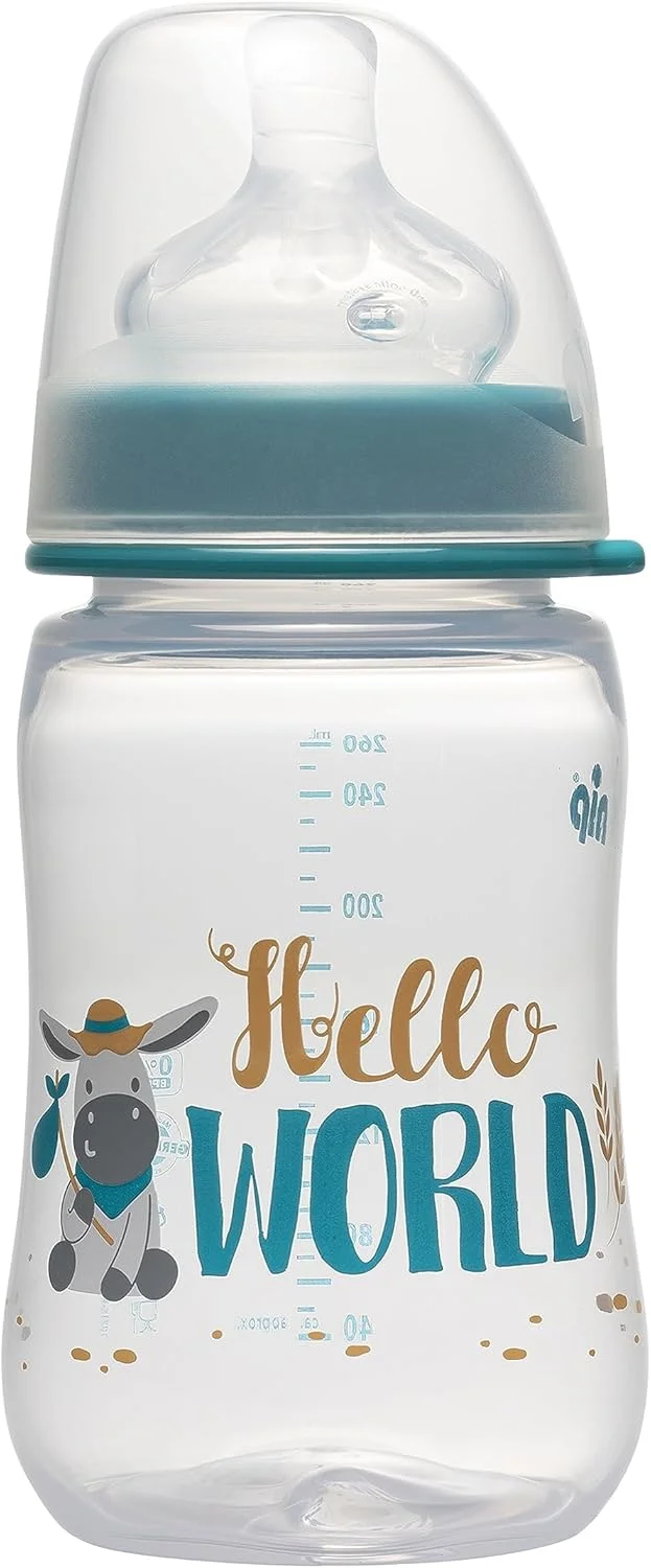 شیشه شیر دهانه گشاد نیپ، شیشه شیر کودک - 260 میلی لیتر، بدون BPA، سرشیشه سیلیکونی نرم با جریان متوسط شبیه سینه مادر، پسرانه، تمیز کردن آسان، شیشه شیر برای نوزادان و کودکان نوپا، ساخت آلمان