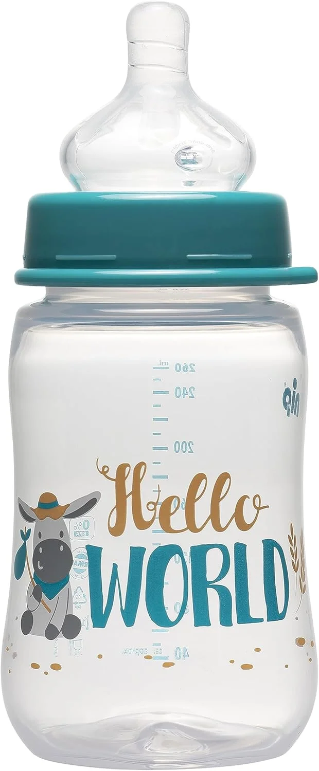 شیشه شیر دهانه گشاد نیپ، شیشه شیر کودک - 260 میلی لیتر، بدون BPA، سرشیشه سیلیکونی نرم با جریان متوسط شبیه سینه مادر، پسرانه، تمیز کردن آسان، شیشه شیر برای نوزادان و کودکان نوپا، ساخت آلمان