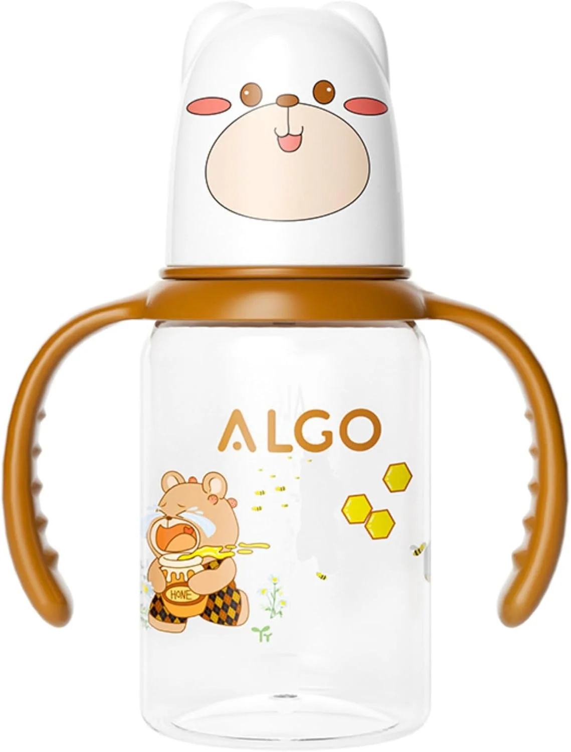 شیشه شیر کودک Twisoo - طراحی کارتونی زیبا، ضد نفخ و فاقد BPA، شیشه شیر PP دهانه استاندارد 120 میلی لیتری با درپوش سیلیکونی ضد نشت، شیشه شیر بادوام برای تغذیه آسان (قهوه ای)