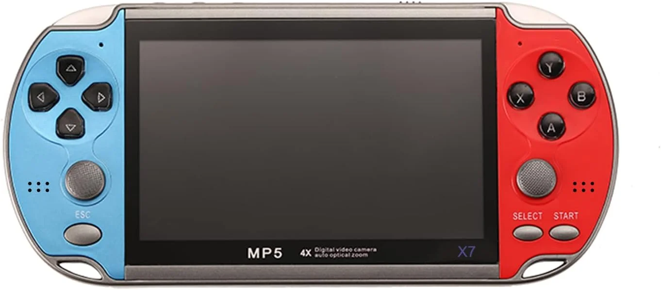 کنسول بازی دستی Eacam X7 با صفحه نمایش 4.3 اینچی، دو دسته بازی، حافظه 8 گیگابایتی، دارای 1000 بازی داخلی، کنترلر بازی MP5 با قابلیت خروجی تلویزیون