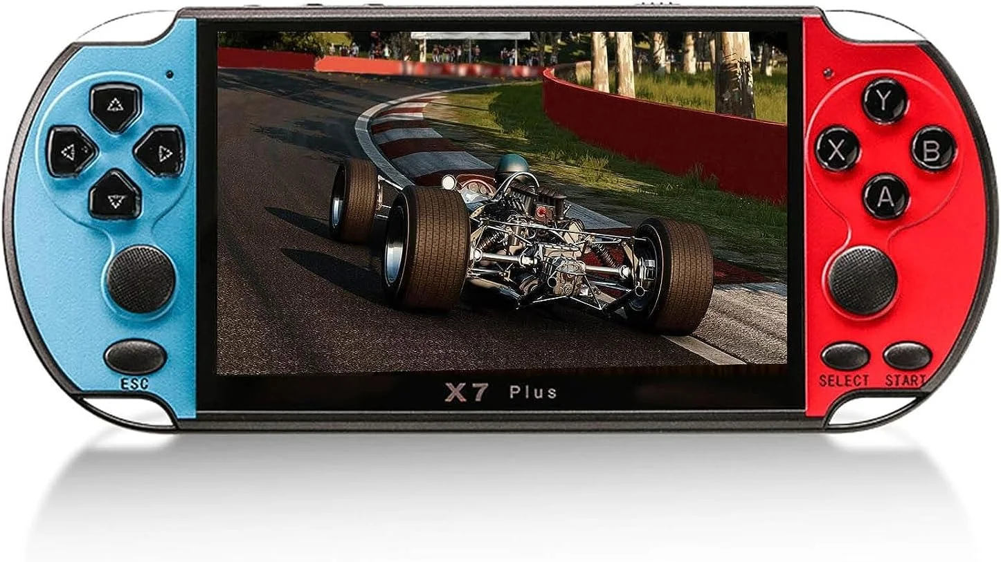 کنسول بازی دستی Eacam X7 Plus با صفحه نمایش 5.1 اینچی، دو جوی استیک، حافظه 8 گیگابایتی و 1000 بازی داخلی به همراه کنترلر بازی MP5