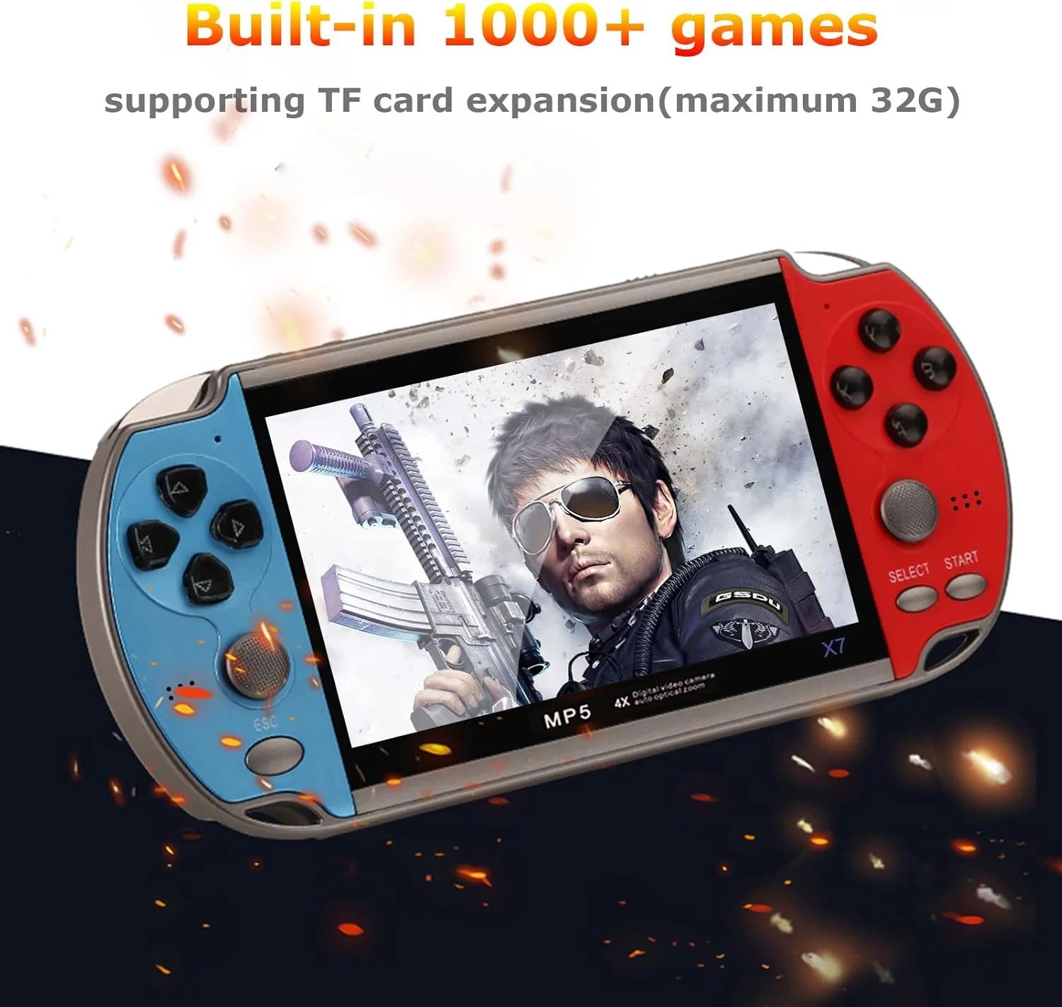 کنسول بازی دستی Eacam X7 با صفحه نمایش 4.3 اینچی، دو دسته بازی، حافظه 8 گیگابایتی، دارای 1000 بازی داخلی، کنترلر بازی MP5 با قابلیت خروجی تلویزیون کنسول بازی دستی Eacam X7 با صفحه نمایش 4.3 اینچی، دو دسته بازی، حافظه 8 گیگابایتی، دارای 1000 بازی داخلی، کنترلر بازی MP5 با قابلیت خروجی تلویزیون