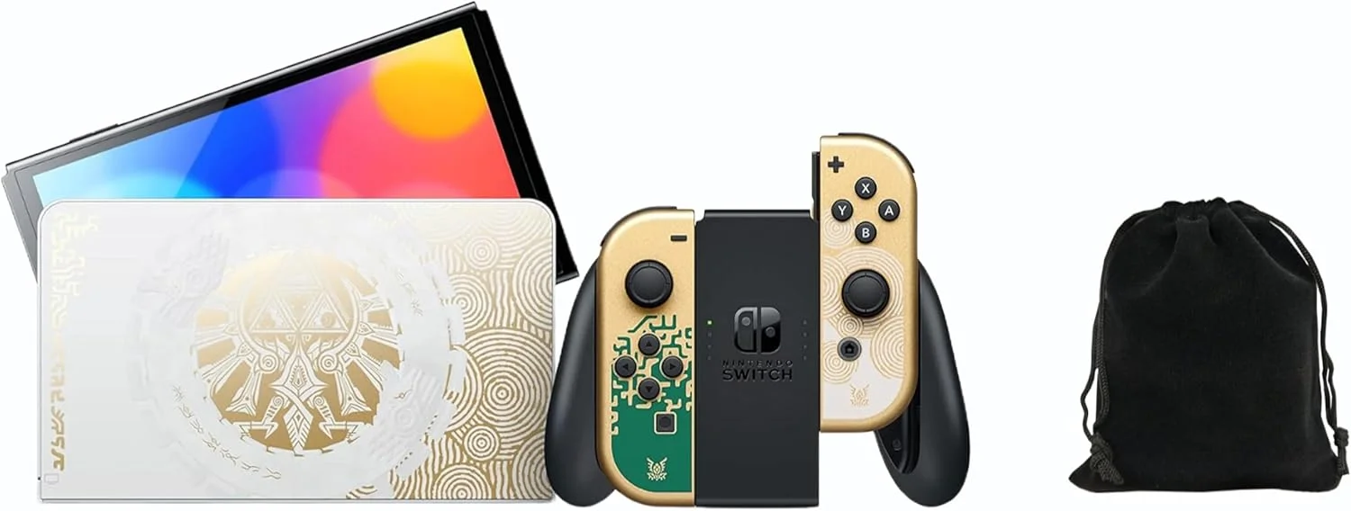 کنسول نینتندو سوییچ - مدل OLED: نسخه The Legend of Zelda: Tears of the Kingdom، کنترلر و داک نینتندو سوییچ با طرح The Legend of Zelda، نسخه ژاپنی، سازگار با منطقه ایالات متحده، شامل