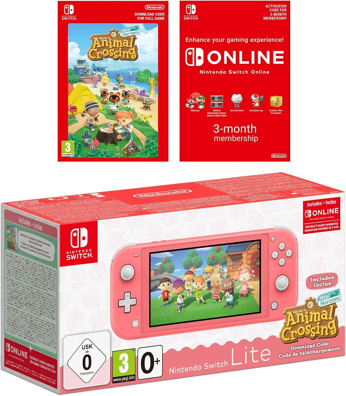 کنسول نینتندو سوییچ لایت (مرجانی) Animal Crossing New Horizons + اشتراک 3 ماهه NSO