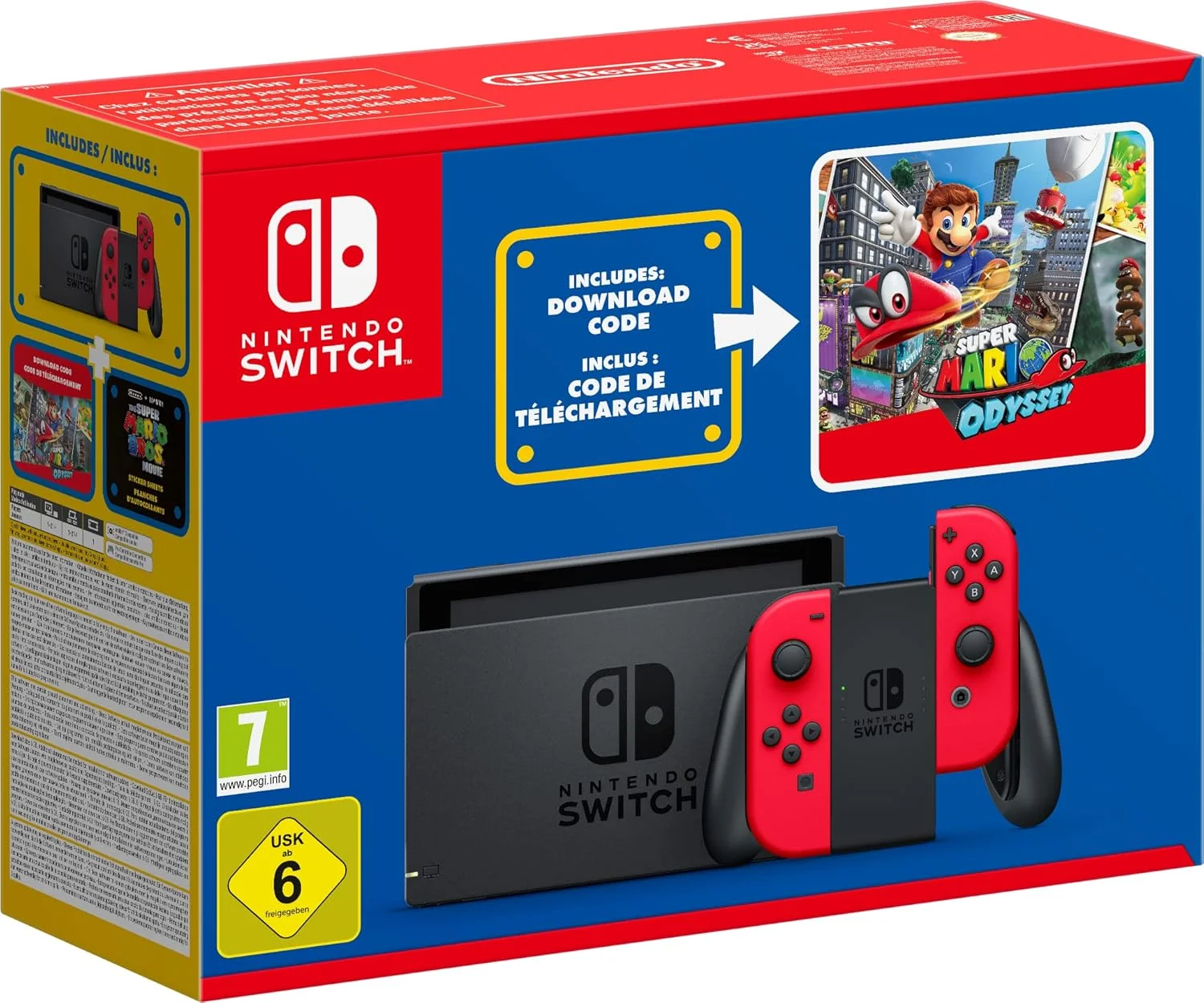 کنسول نینتندو سوییچ با یک جفت Joy-Con قرمز + 1 کد دانلود برای Super Mario Odyssey