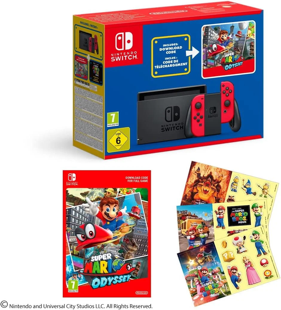 کنسول نینتندو سوییچ با یک جفت Joy-Con قرمز + 1 کد دانلود برای Super Mario Odyssey کنسول نینتندو سوییچ با یک جفت Joy-Con قرمز + 1 کد دانلود برای Super Mario Odyssey