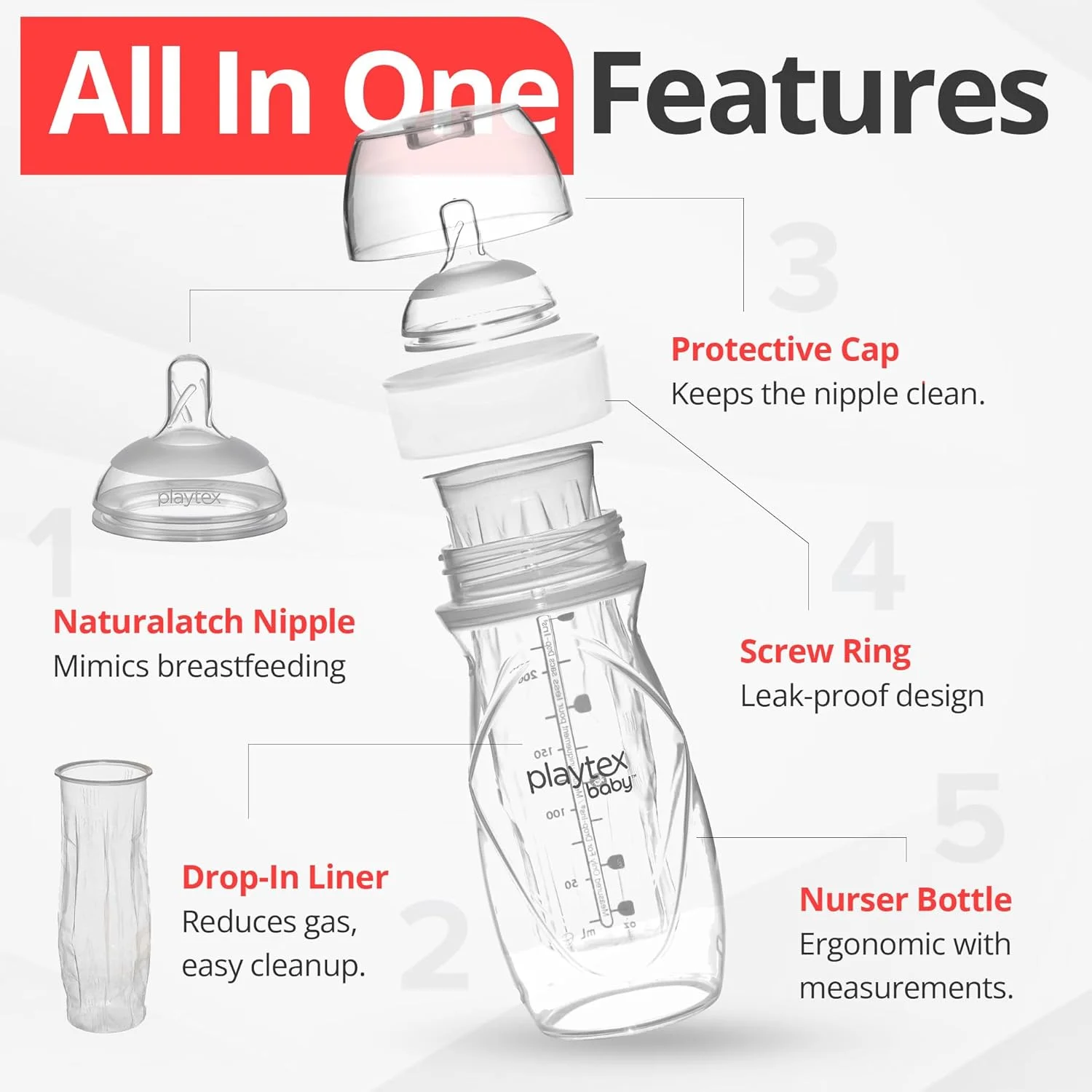شیشه شیر ضد نفخ Playtex Baby Nurser با آسترهای یکبار مصرف از پیش استریل شده، نزدیکتر به شیردهی، شیشه های 8 اونسی، 3 عدد شیشه شیر ضد نفخ Playtex Baby Nurser با آسترهای یکبار مصرف از پیش استریل شده، نزدیکتر به شیردهی، شیشه های 8 اونسی، 3 عدد