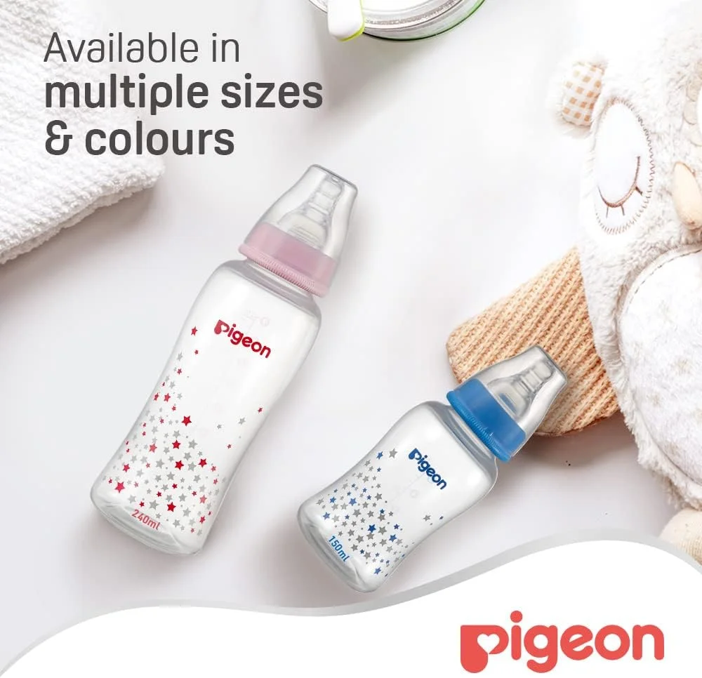 شیشه شیر نوزاد باریک گردن Pigeon، پلاستیکی، با سرشیشه سیلیکونی فوق العاده نرم، ضد نفخ، فاقد BPA و BPS، 0+ ماه، رنگ های متنوع، 150 میلی لیتر شیشه شیر نوزاد باریک گردن Pigeon، پلاستیکی، با سرشیشه سیلیکونی فوق العاده نرم، ضد نفخ، فاقد BPA و BPS، 0+ ماه، رنگ های متنوع، 150 میلی لیتر