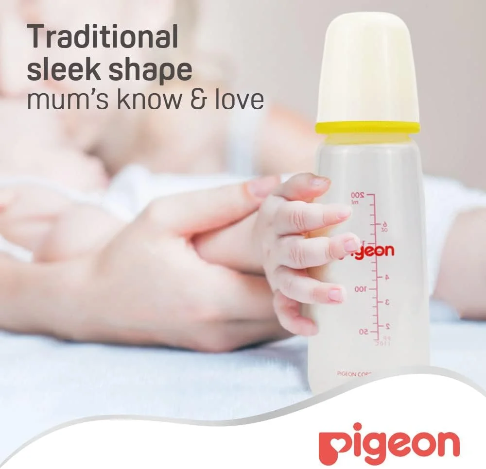 شیشه شیر باریک گردن Pigeon با سرشیشه سیلیکونی فوق العاده نرم و بطری پلاستیکی بدون BPA، رنگ های متنوع، 200 میلی لیتر شیشه شیر باریک گردن Pigeon با سرشیشه سیلیکونی فوق العاده نرم و بطری پلاستیکی بدون BPA، رنگ های متنوع، 200 میلی لیتر