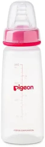 شیشه شیر پلاستیکی گردن باریک Pigeon با درپوش شفاف، سرشیشه سیلیکونی فوق العاده نرم، ضد کولیک، فاقد BPA و BPS، 3+ ماه، رنگ های متنوع، 200 میلی لیتر