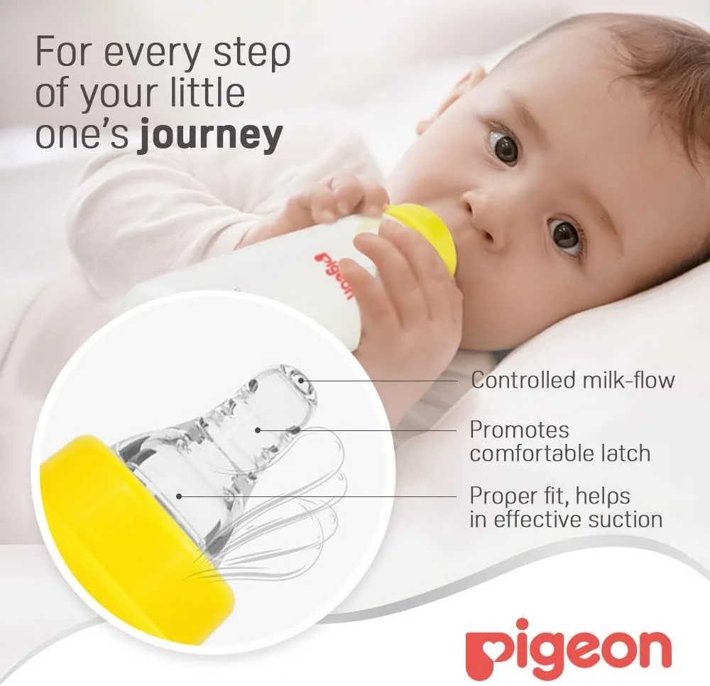 شیشه شیر باریک گردن Pigeon با سرشیشه سیلیکونی فوق العاده نرم و بطری پلاستیکی بدون BPA، رنگ های متنوع، 200 میلی لیتر شیشه شیر باریک گردن Pigeon با سرشیشه سیلیکونی فوق العاده نرم و بطری پلاستیکی بدون BPA، رنگ های متنوع، 200 میلی لیتر