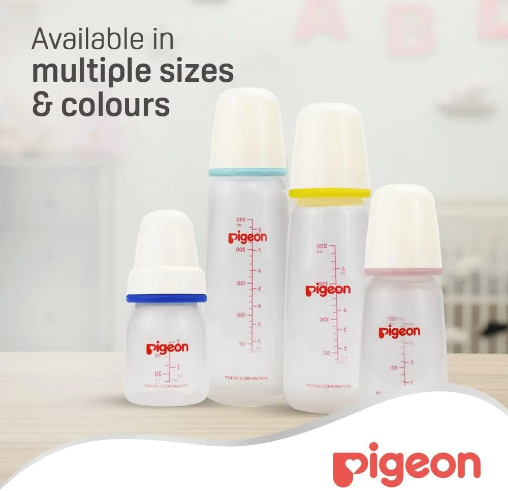 شیشه شیر باریک گردن Pigeon با سرشیشه سیلیکونی فوق العاده نرم و بطری پلاستیکی بدون BPA، رنگ های متنوع، 200 میلی لیتر شیشه شیر باریک گردن Pigeon با سرشیشه سیلیکونی فوق العاده نرم و بطری پلاستیکی بدون BPA، رنگ های متنوع، 200 میلی لیتر