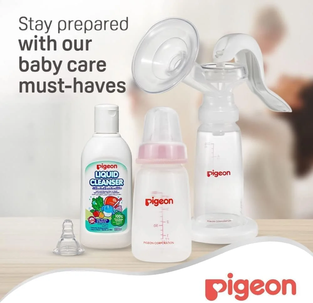 شیشه شیر پلاستیکی گردن باریک Pigeon، درب شفاف، سرشیشه سیلیکونی فوق العاده نرم، ضد کولیک، فاقد BPA و BPS، 120 میلی لیتر، رنگ های متنوع