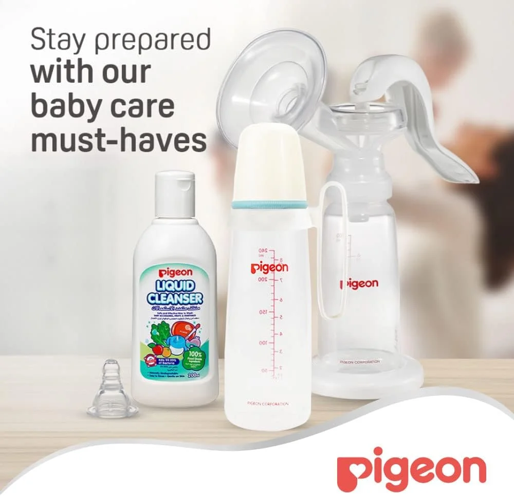 شیشه شیر پلاستیکی گردن باریک Pigeon، درب سفید، سرشیشه سیلیکونی فوق العاده نرم، ضد کولیک، فاقد BPA و BPS، 240 میلی لیتر شیشه شیر پلاستیکی گردن باریک Pigeon، درب سفید، سرشیشه سیلیکونی فوق العاده نرم، ضد کولیک، فاقد BPA و BPS، 240 میلی لیتر
