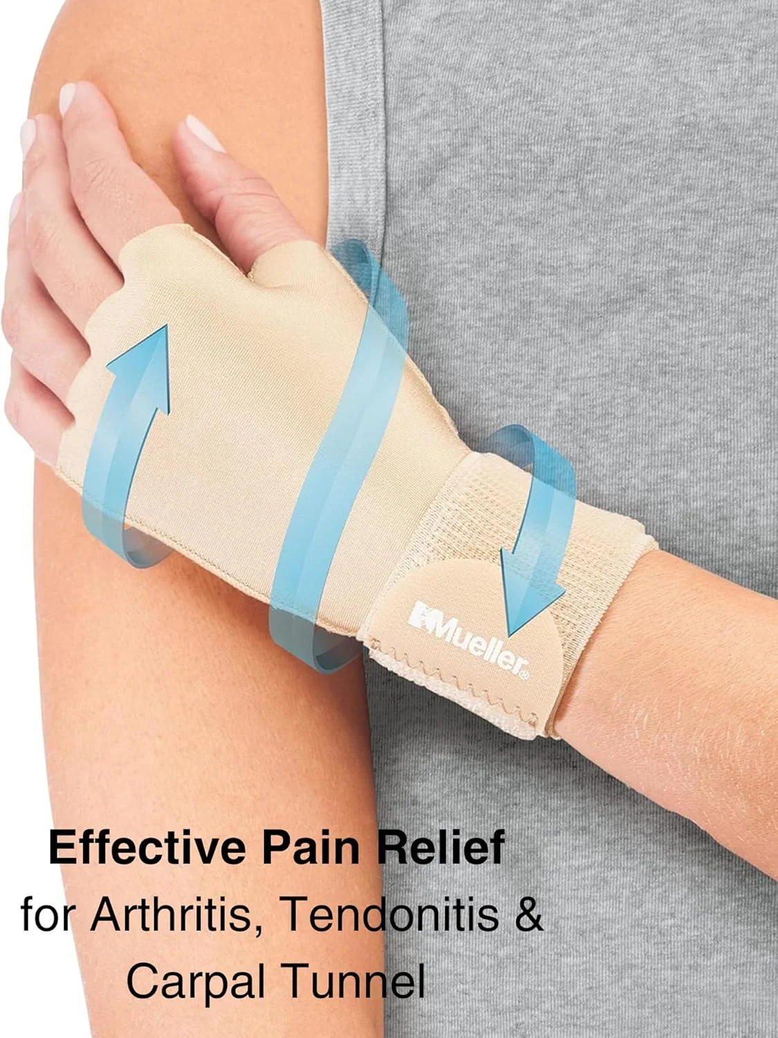 دستکش فشاری آرتروز Mueller Sports Medicine، پشتیبانی از دست و مچ، مناسب برای دست راست یا چپ، برای مردان و زنان، بژ، سایز کوچک/متوسط