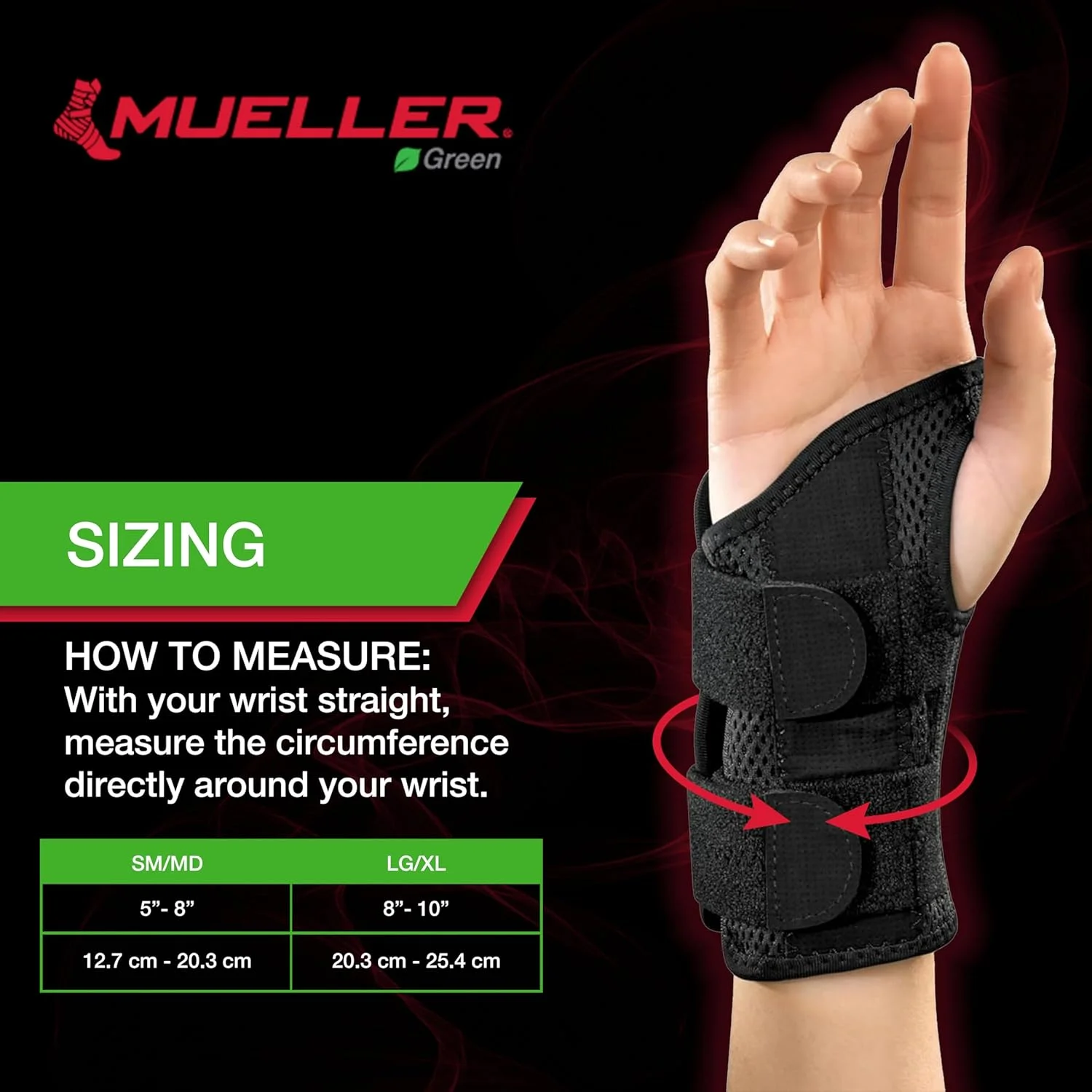 مچ بند طبی فیت شده Mueller، مشکی، راست، سایز کوچک/متوسط، مشکی/سبز