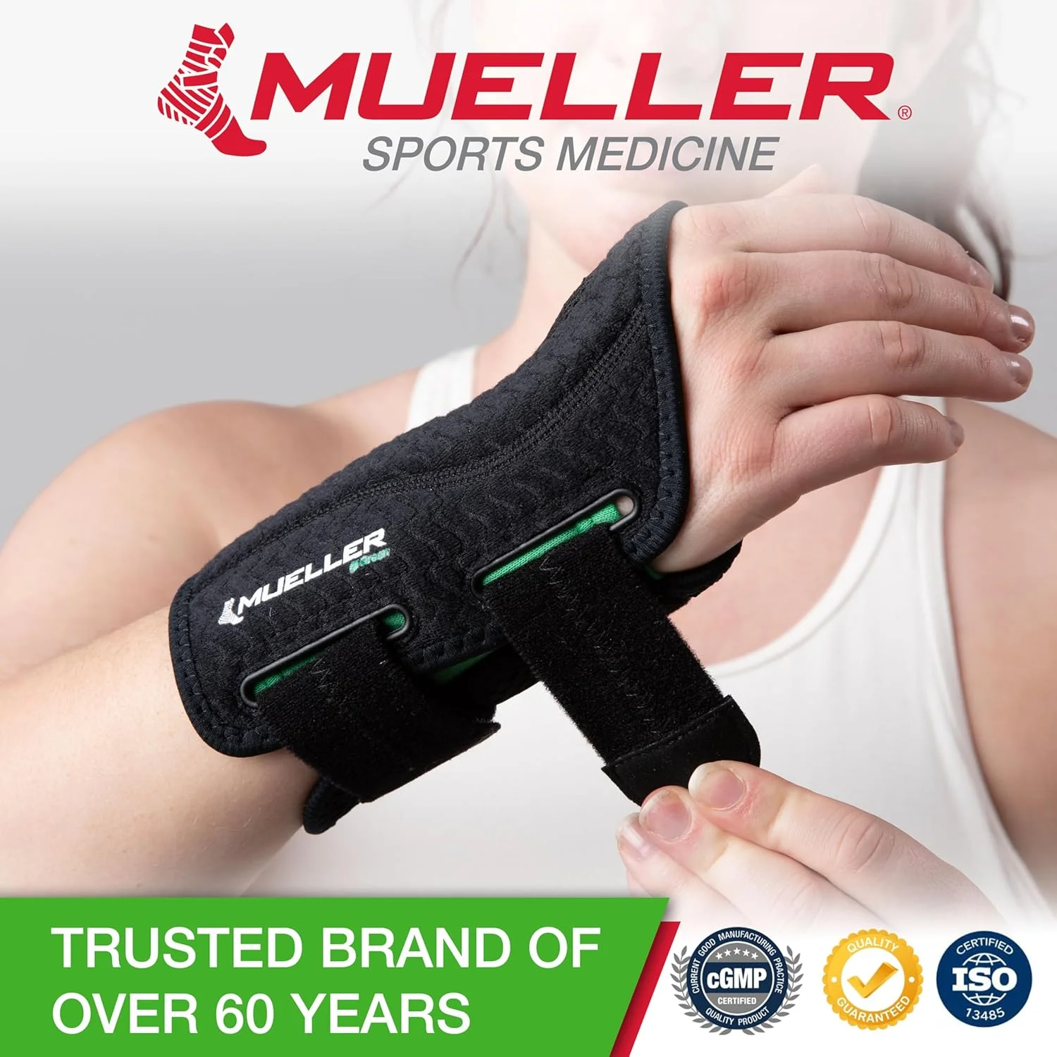 مچ بند طبی فیت شده Mueller، مشکی، راست، سایز کوچک/متوسط، مشکی/سبز