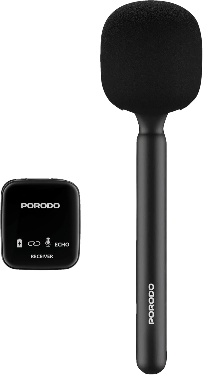 میکروفون یقه ای بی سیم دستی و گیرنده Porodo، میکروفون دینامیک وکال برای کارائوکه و بلندگوها، عمر باتری 12 ساعته، حساسیت بالا، همچنین به دوربین های DSLR برای فیلمبرداری متصل می شود