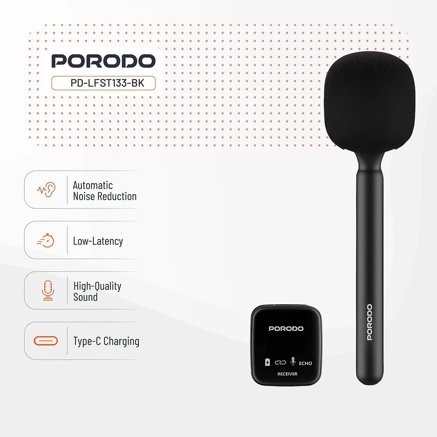 میکروفون یقه ای بی سیم دستی و گیرنده Porodo، میکروفون دینامیک وکال برای کارائوکه و بلندگوها، عمر باتری 12 ساعته، حساسیت بالا، همچنین به دوربین های DSLR برای فیلمبرداری متصل می شود میکروفون یقه ای بی سیم دستی و گیرنده Porodo، میکروفون دینامیک وکال برای کارائوکه و بلندگوها، عمر باتری 12 ساعته، حساسیت بالا، همچنین به دوربین های DSLR برای فیلمبرداری متصل می شود