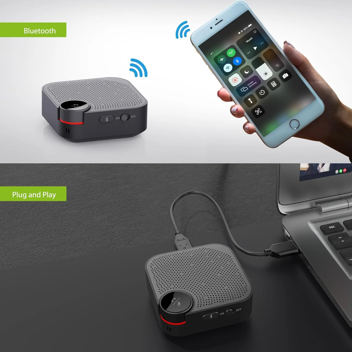 اسپیکر کنفرانس بی سیم Porodo با قابلیت دریافت صدای همه جهته، باتری 800 میلی آمپر ساعتی، اتصال آسان، پوشش میکروفون 3 متری، برد بلوتوث 10 متری - مشکی اسپیکر کنفرانس بی سیم Porodo با قابلیت دریافت صدای همه جهته، باتری 800 میلی آمپر ساعتی، اتصال آسان، پوشش میکروفون 3 متری، برد بلوتوث 10 متری - مشکی