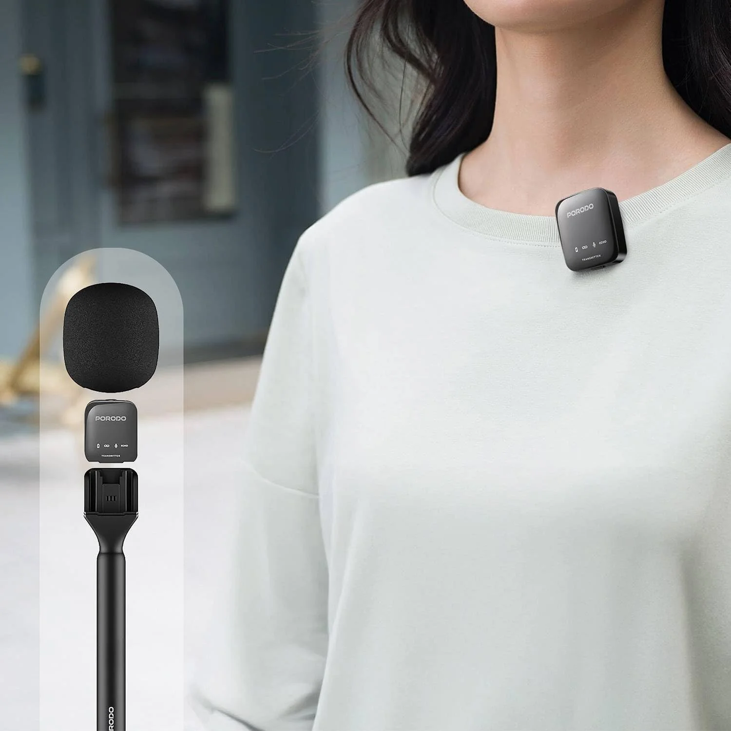 میکروفون یقه ای بی سیم دستی و گیرنده Porodo، میکروفون دینامیک وکال برای کارائوکه و بلندگوها، عمر باتری 12 ساعته، حساسیت بالا، همچنین به دوربین های DSLR برای فیلمبرداری متصل می شود میکروفون یقه ای بی سیم دستی و گیرنده Porodo، میکروفون دینامیک وکال برای کارائوکه و بلندگوها، عمر باتری 12 ساعته، حساسیت بالا، همچنین به دوربین های DSLR برای فیلمبرداری متصل می شود