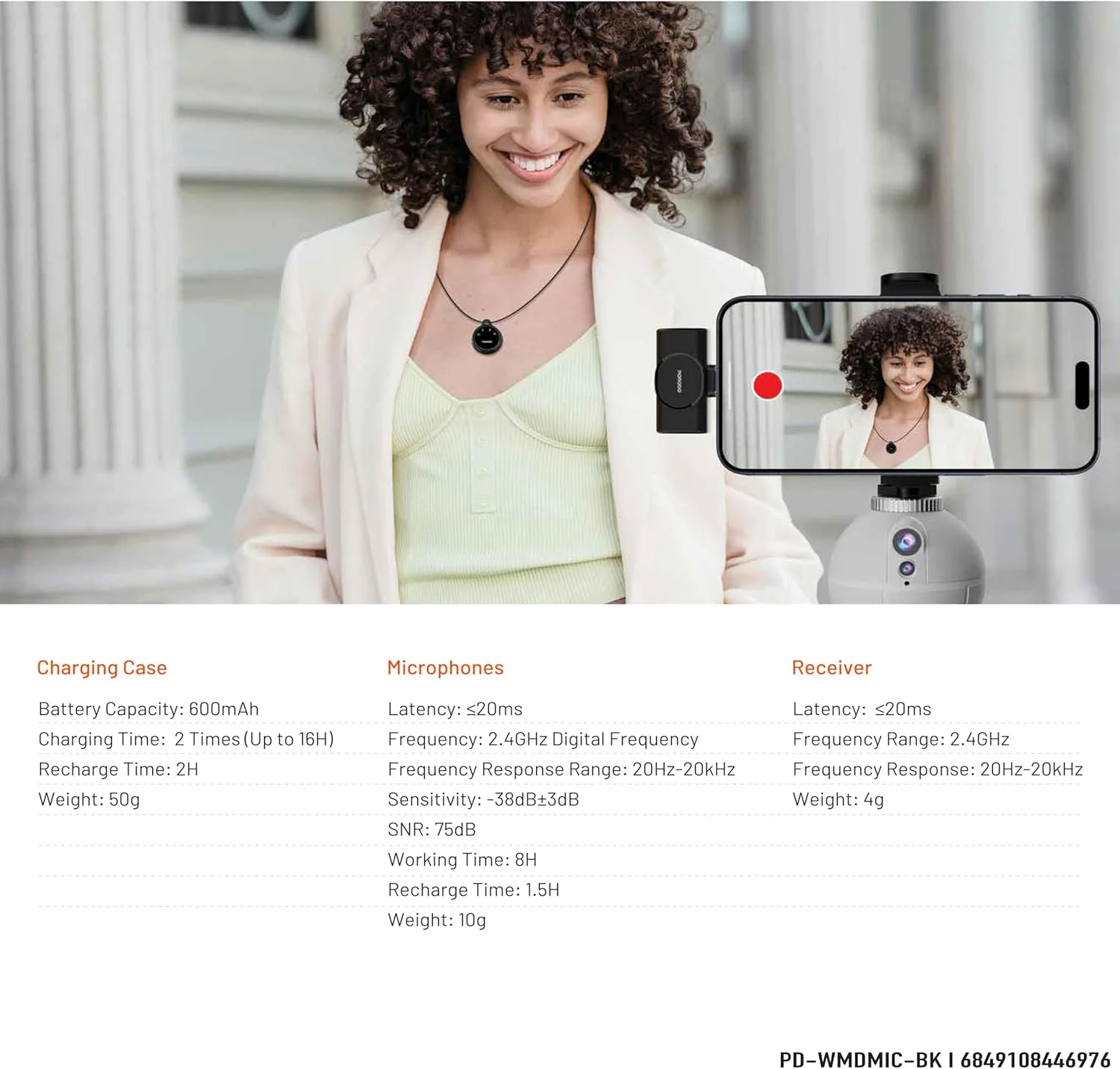 میکروفون بی سیم دوگانه Porodo با جعبه شارژ و گیرنده، گیره های مغناطیسی، تاخیر کم، 24 ساعت زمان کار، کانکتور Type-C و آداپتور سر لایتنینگ، قابل حمل و سبک - مشکی میکروفون بی سیم دوگانه Porodo با جعبه شارژ و گیرنده، گیره های مغناطیسی، تاخیر کم، 24 ساعت زمان کار، کانکتور Type-C و آداپتور سر لایتنینگ، قابل حمل و سبک - مشکی