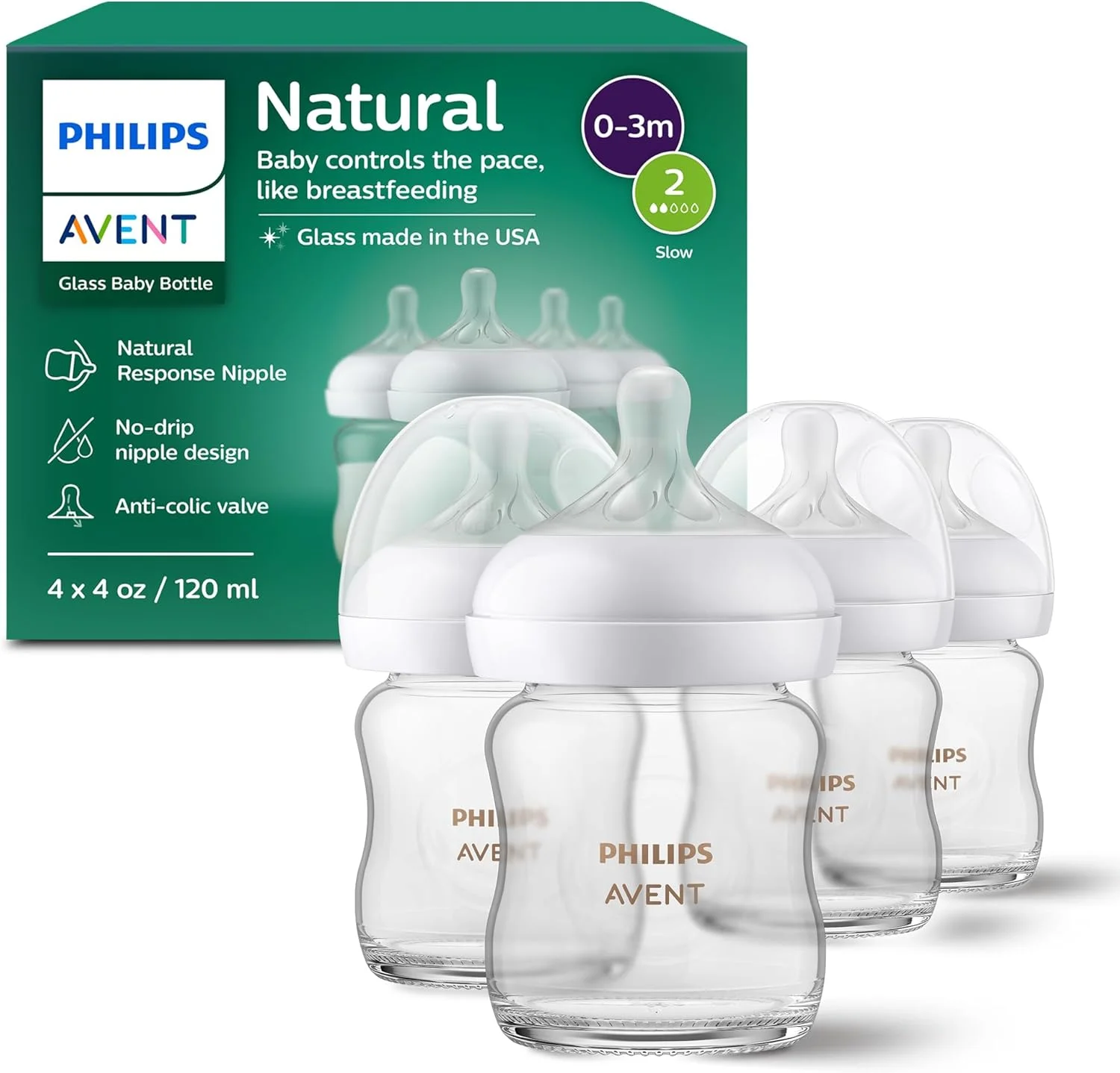 شیشه شیر شیشه ای نچرال Philips AVENT با سرشیشه Natural Response، شفاف، 120 میلی لیتر، بسته 4 عددی، SCY910/04 شیشه شیر شیشه ای نچرال Philips AVENT با سرشیشه Natural Response، شفاف، 120 میلی لیتر، بسته 4 عددی، SCY910/04