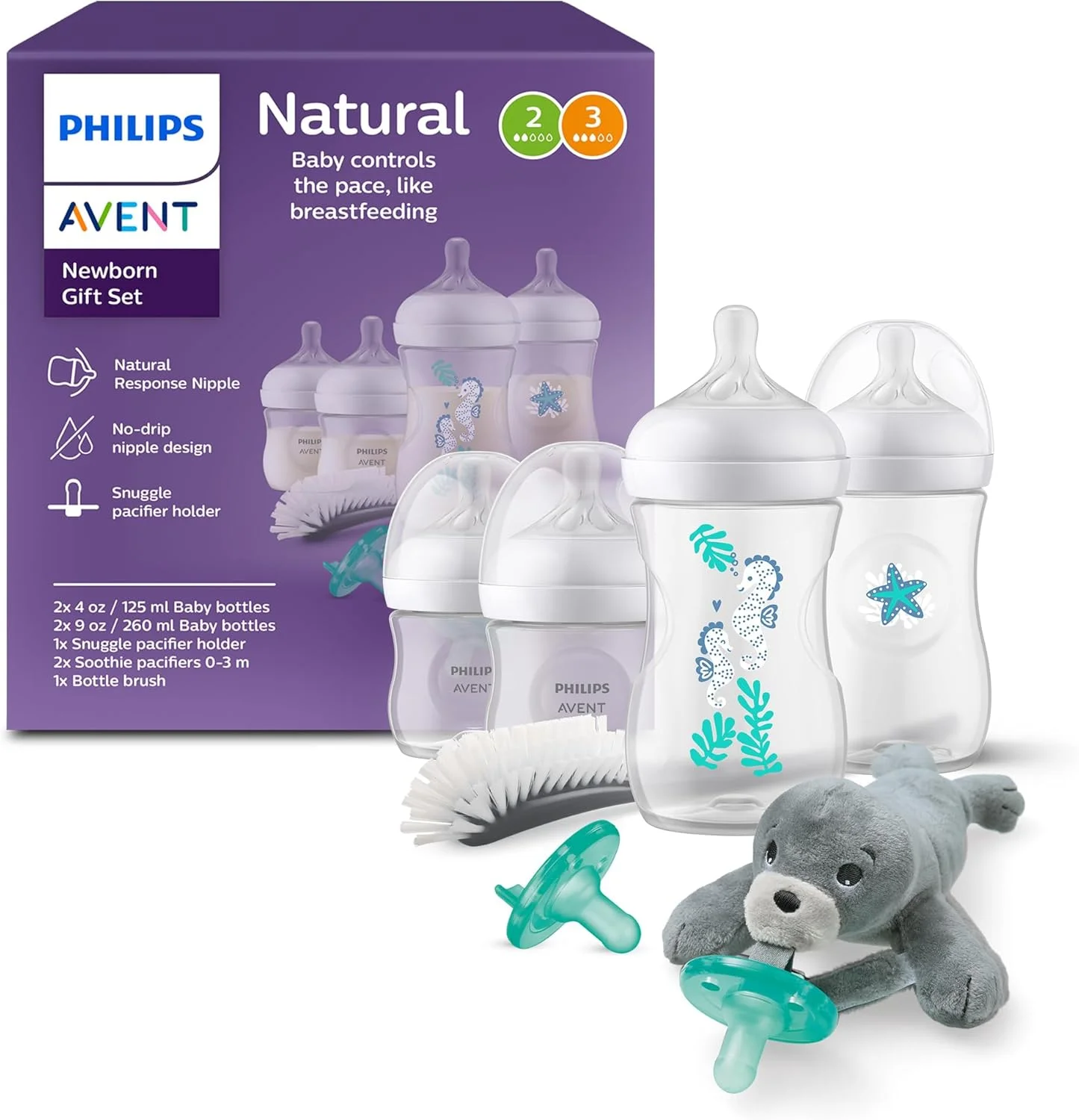 ست هدیه شیشه شیر نچرال فیلیپس اونت با طراحی دریایی SCD838/06 ست هدیه شیشه شیر نچرال فیلیپس اونت با طراحی دریایی SCD838/06