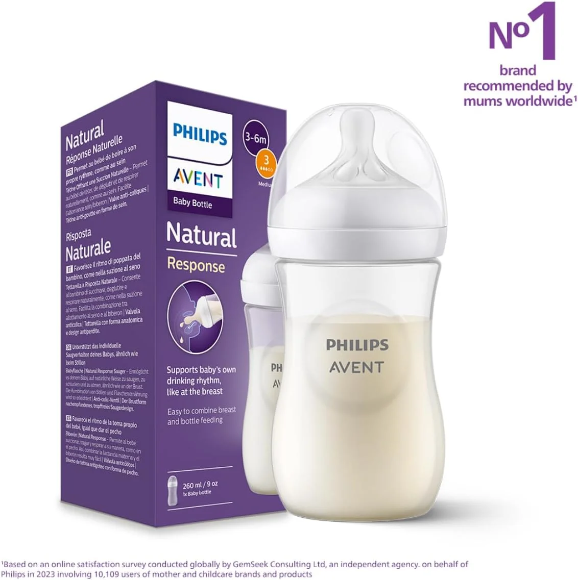 شیشه شیر نچرال 3.0 اونت فیلیپس 260 میلی لیتر - تک عددی