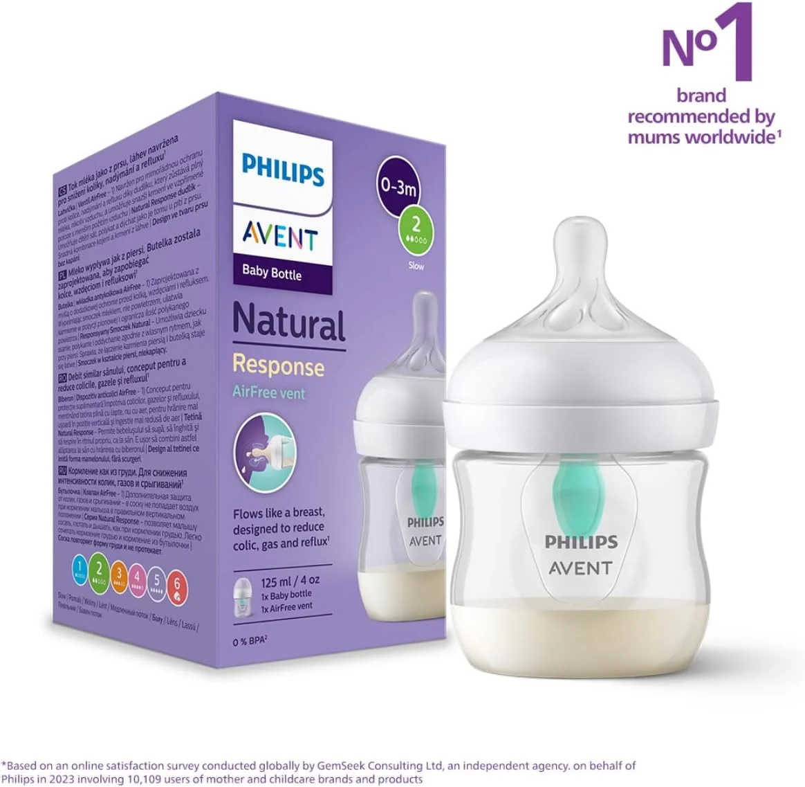 شیشه شیر نچرال 3.0 فیلیپس اونت 125 میلی لیتر X1 با دریچه، شفاف