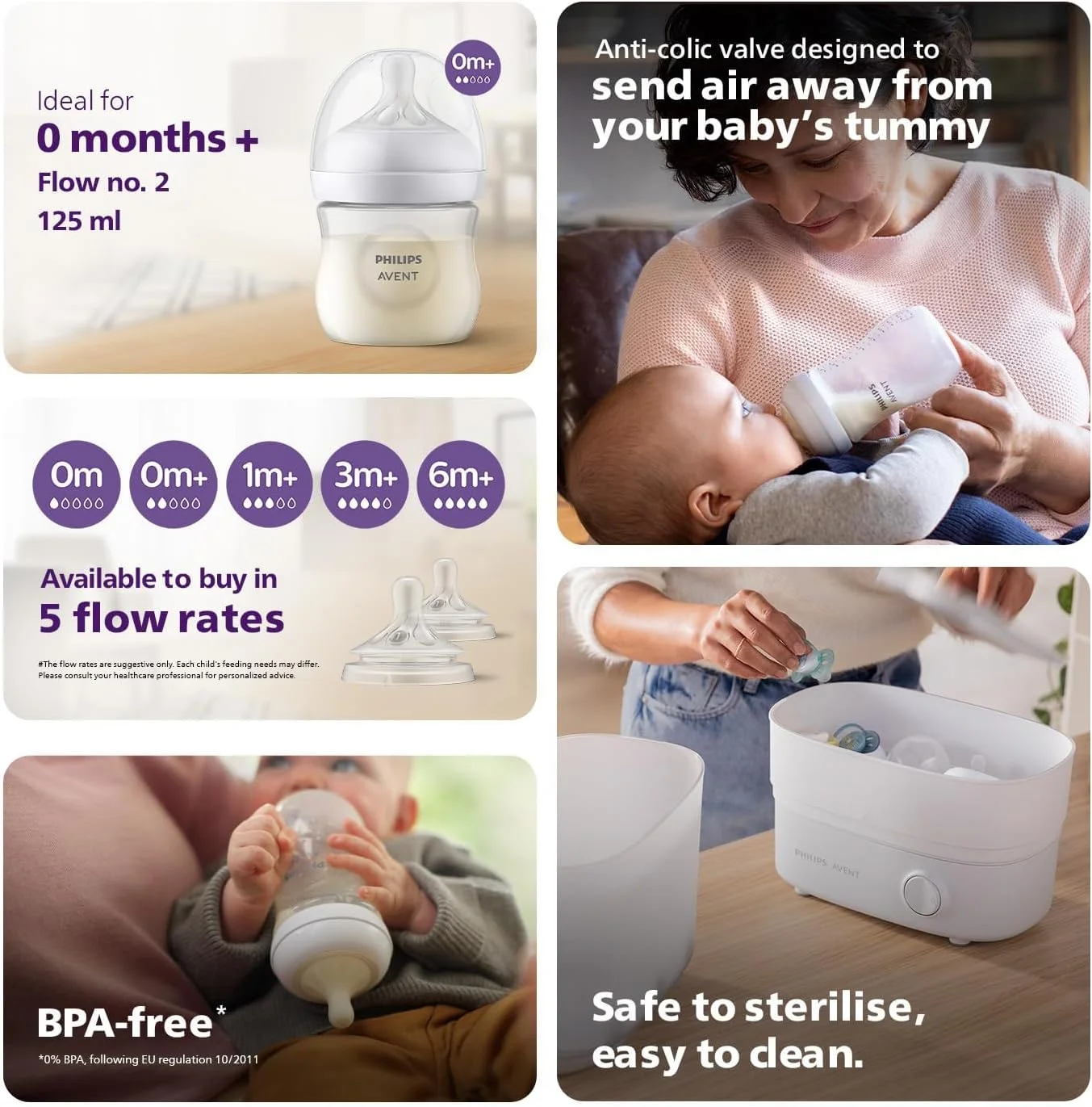 شیشه شیر نچرال 260 میلی لیتری اونت فیلیپس (شفاف، بسته 2 عددی)